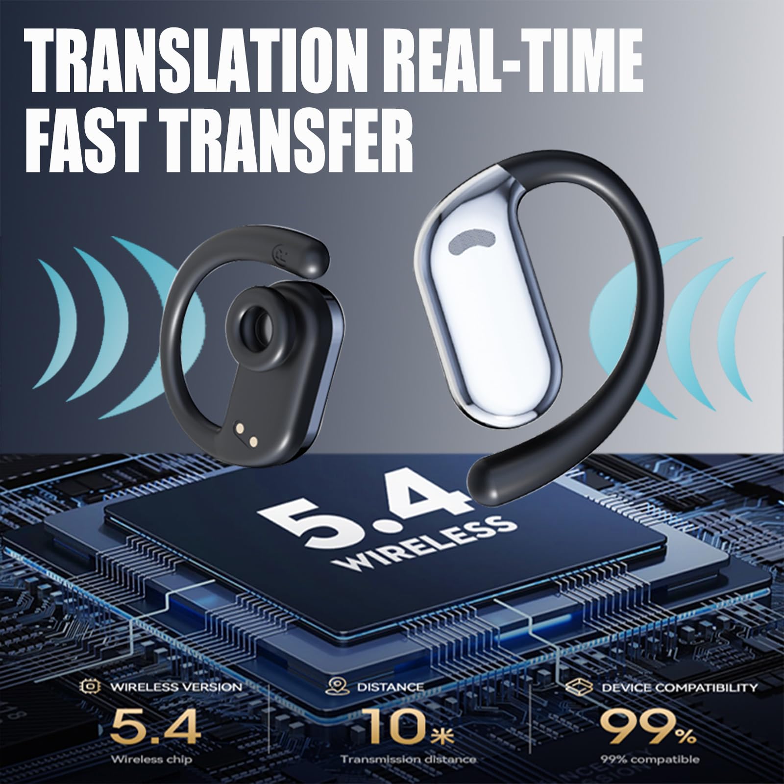 **AI Language Translator Earbuds - Real-Time Translation for 40+ Languages, Bluetooth 5.0 Wireless Headphones with Bone Conduction, Ideal for Travel, Business & Multilingual Meetings (Black)**