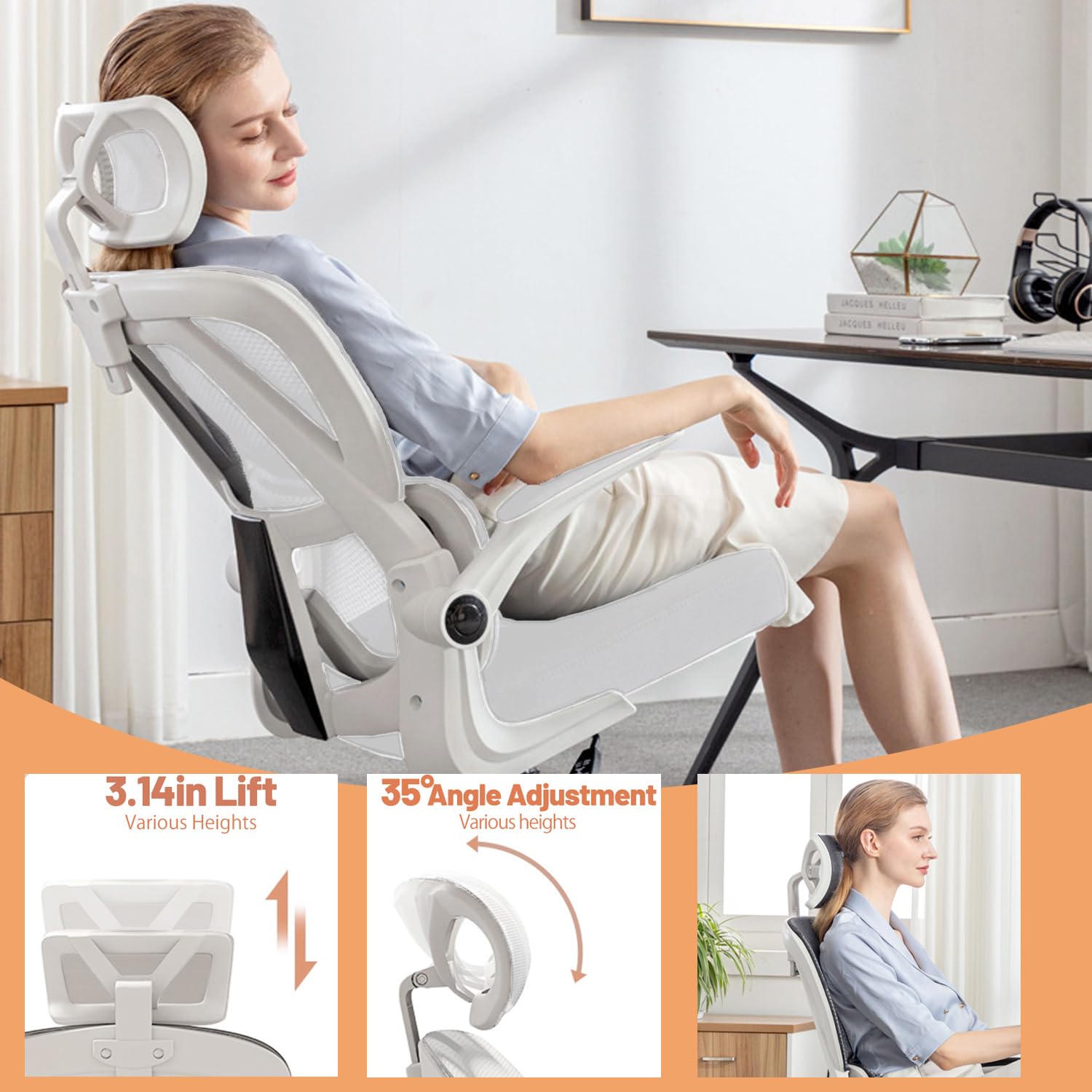 Ergonomic Office Chair with Flip-Up Armrests & Lumbar Support - High Back Mesh Computer Desk Chair, Adjustable Headrest Swivel Task Chair for Gaming & Work - Perfect for Home Office, Gaming Setup & Workspaces