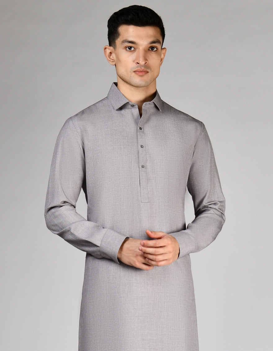 Elegant Blended Grey Shalwar Kameez by J. Junaid Jamshed - Premium Pakistani Traditional Outfit for Men - Perfect for Weddings, Eid & Special Occasions