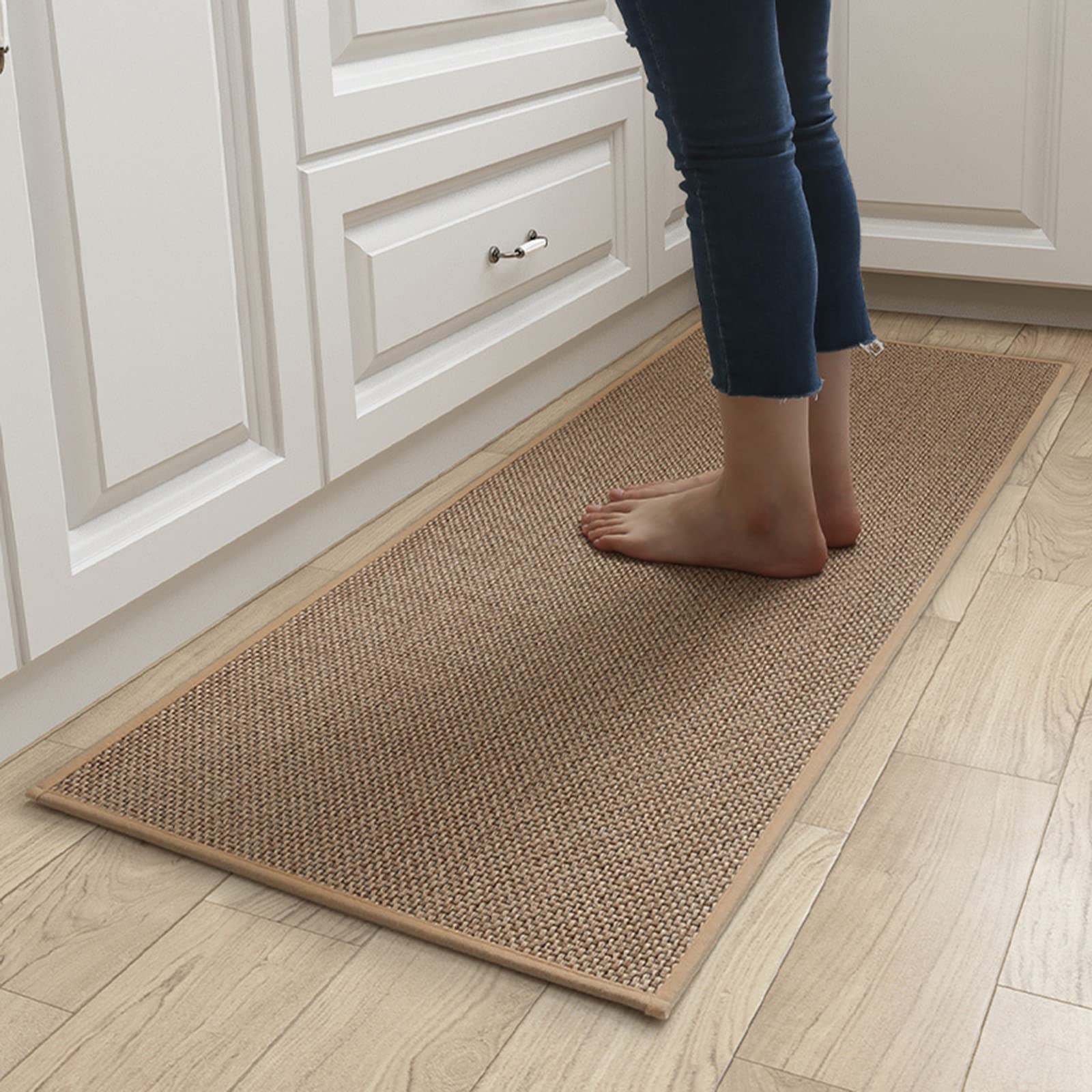 Non-Slip Kitchen Mat - All-Inclusive Woven Anti-Fatigue Rug for Standing Comfort in Kitchen, Office, Laundry Room (24x36 Inches, Beige) - Perfect for Sink Areas, Food Prep Stations & High-Traffic Floors