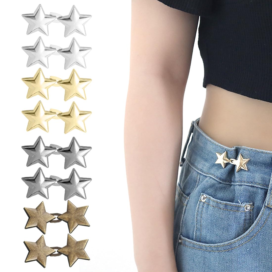 Adjustable Jeans Waist Buttons - 8 Pairs of Denim Belt Buttons for Pants Tightening & Waistband Adjustment - Perfect for DIY Jeans Repair & Custom Fit - Ideal for Men, Women & Kids