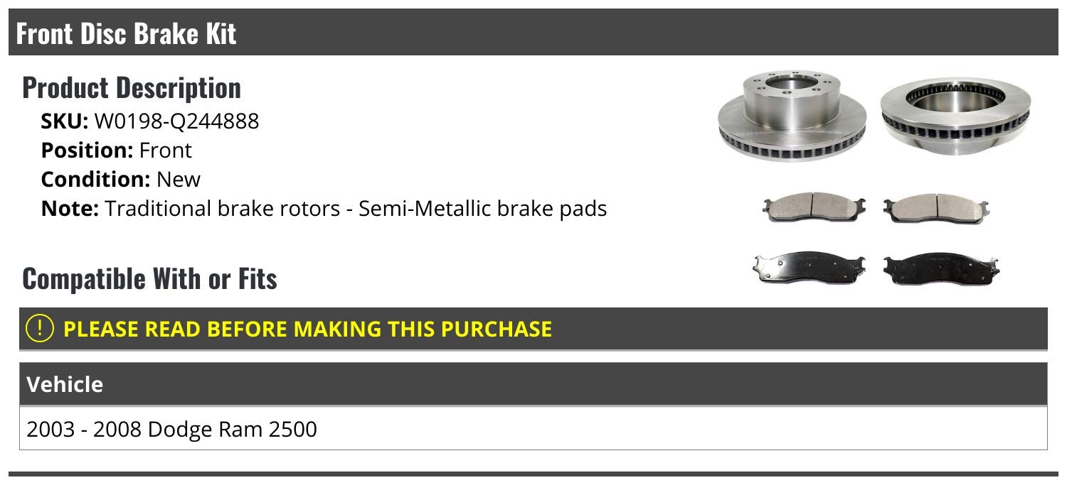 High-Performance Front Semi-Metallic Brake Pads & Rotors Kit for 2003-2008 Dodge Ram 2500 - Heavy-Duty Truck Braking System for Towing & Off-Road Use