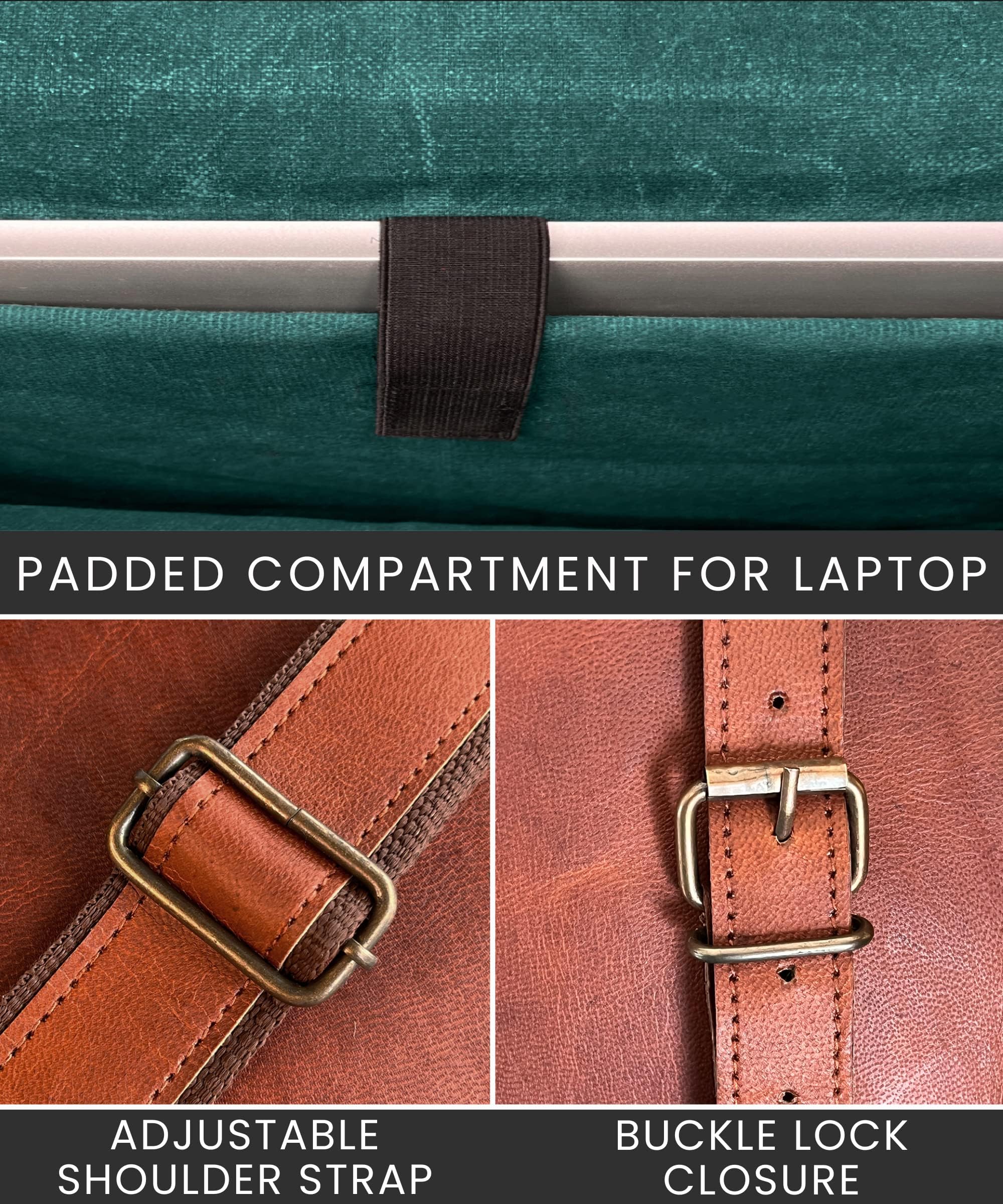 RUSTIC TOWN Genuine Full Grain Leather Messenger Bag for Men & Women - Durable Laptop Satchel Briefcase for Office, Work & Travel - Perfect Business Shoulder Bag for Professionals & Students