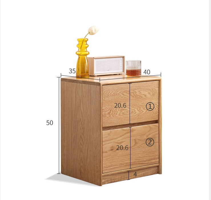 Solid Oak Wood Nightstand with 2 Drawers - Bedroom Side Table for Bedside Storage & Organization