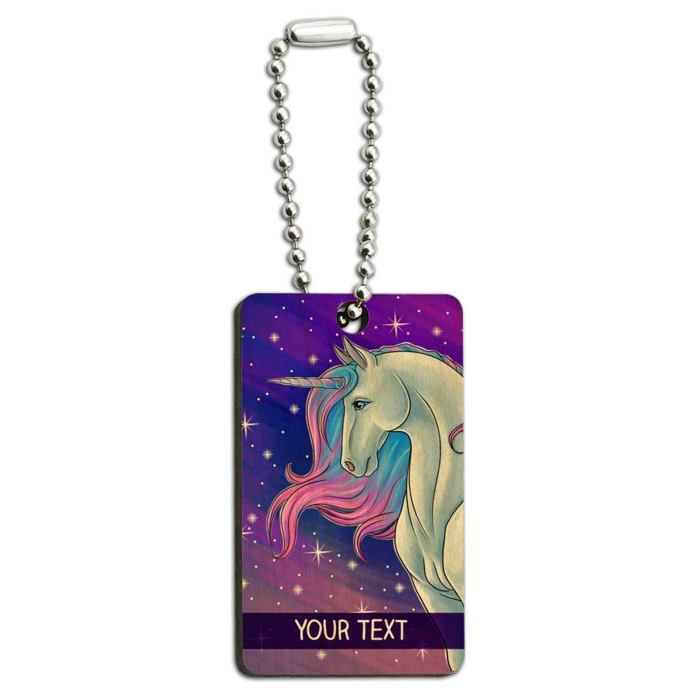 Custom Engraved Majestic Unicorn Wooden Keychain - Personalized 1 Line Text Rectangle Key Ring - Perfect Gift for Kids, Women & Unicorn Lovers (Birthday, Christmas, Party Favors)