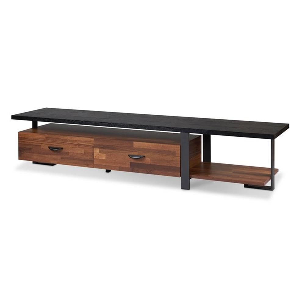 Acme Elling 2-Drawer Solid Wood TV Stand - Walnut & Black Finish - Entertainment Center for Living Room, Bedroom & Home Theater