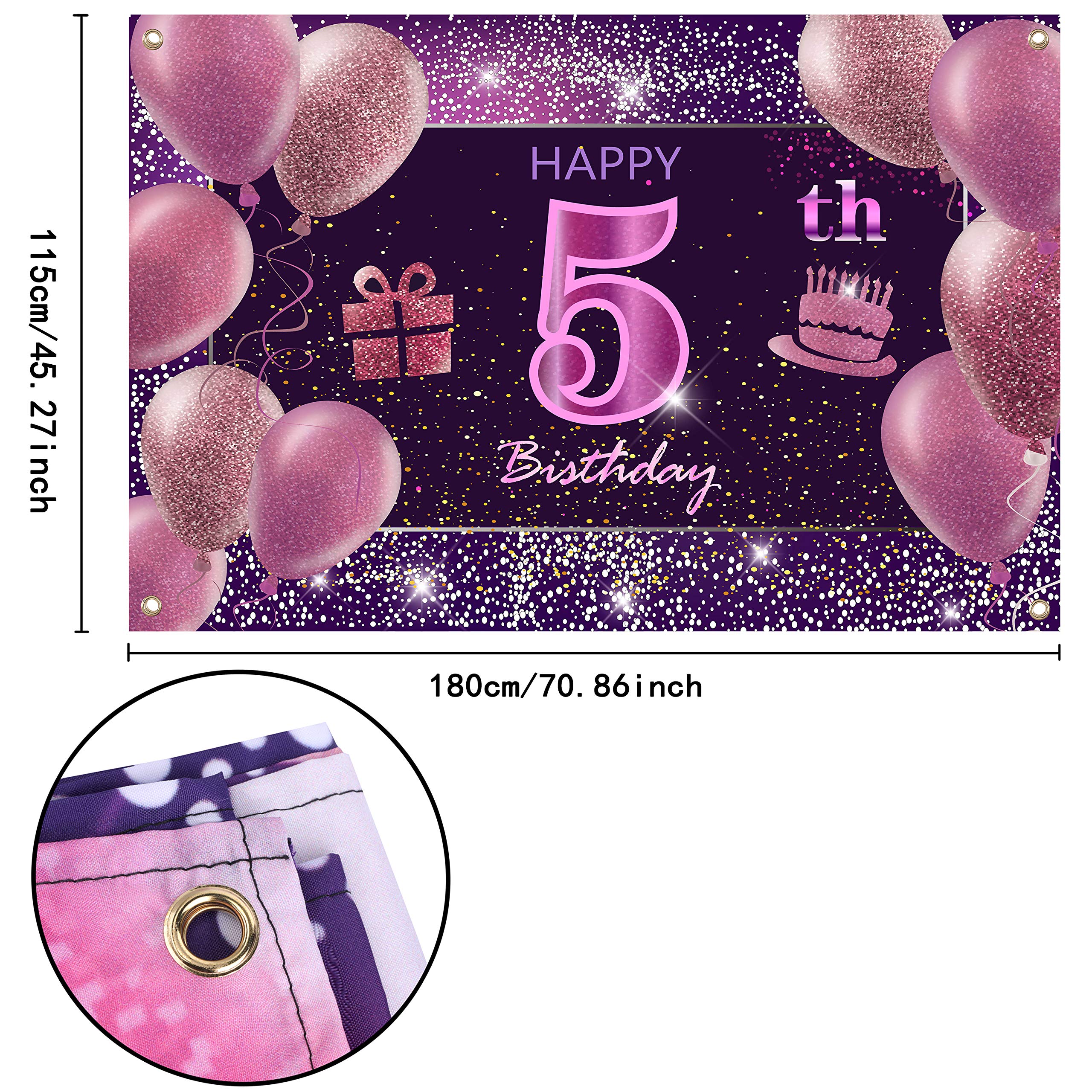 IMISI 5th Birthday Decorations for Girls - Pink Happy Birthday Banner, Party Backdrop & Wall Decor - Perfect for Birthday Parties, Baby Showers & Celebrations