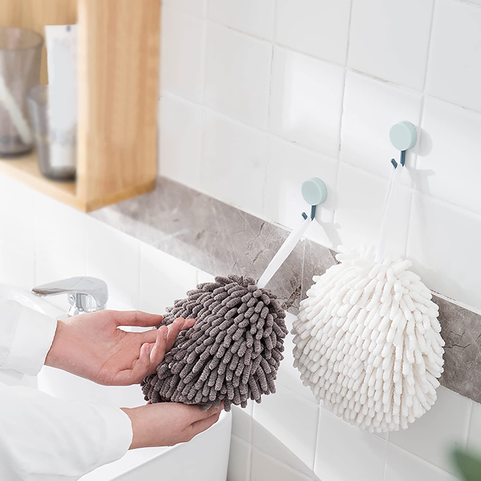 6-Pack Chenille Hand Towels - Super Soft & Absorbent Microfiber Cleaning Cloths for Kitchen, Bathroom | Quick-Drying Hanging Towels with Ball Loop | Perfect for Dishes, Hands & Household Cleaning