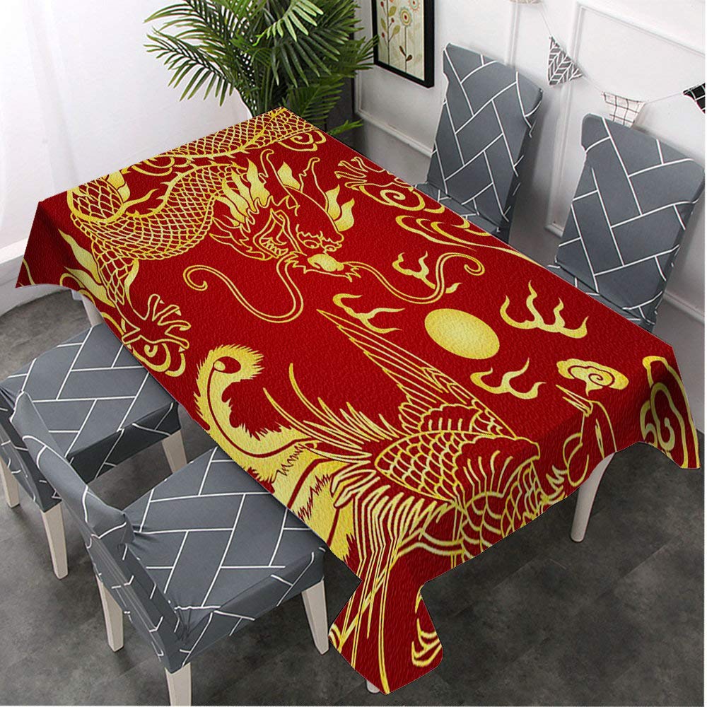 Premium Decorative Rectangle Tablecloth with Chinese Dragon Papercut Design - 52 x 70 Inches Waterproof Table Cover for Dining, BBQ, Picnic, Coffee Table - Perfect for Asian-Themed Parties & Holiday Decorations