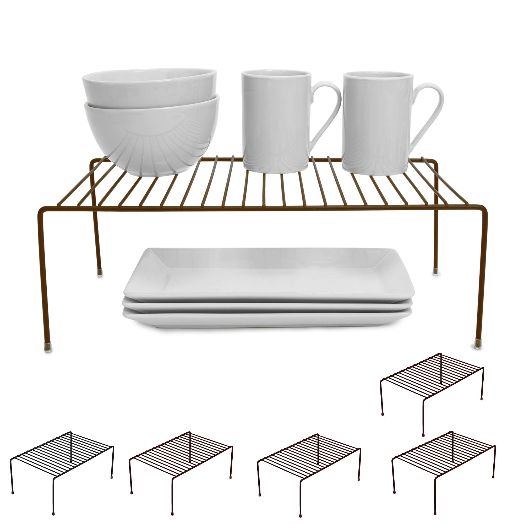 Smart Design Cabinet Storage Shelf Rack - Set of 6 - Large 8.5 x 16 Inch - Steel Metal Wire Organizer for Cupboard, Plate, Dish, Counter & Pantry - Kitchen Storage Solution - Bronze Finish - Perfect for Small Spaces, Clutter-Free Countertops & Organized Cabinets