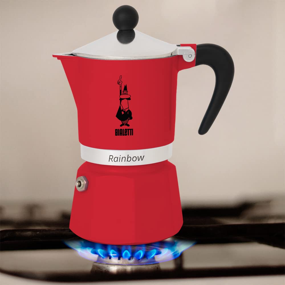 Bialetti 4961 Rainbow Stovetop Espresso Maker - 6 Cup Moka Pot, Vibrant Red - Perfect for Home Coffee Brewing & Italian Style Espresso Making