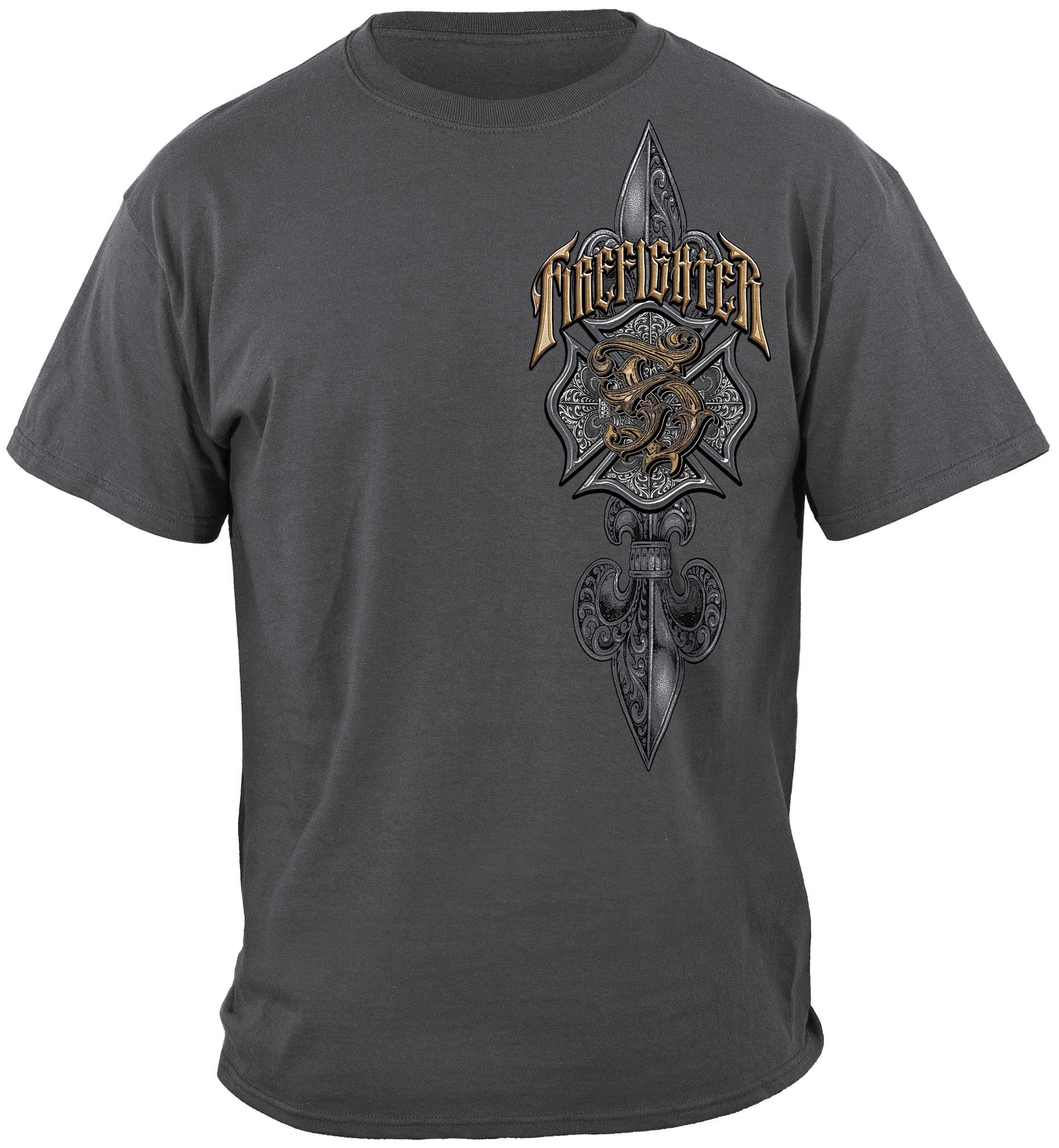 Firefighter T Shirt for Men - Fire Rescue Gold Shield Design FF2086 - First Responder Gifts & EMS Apparel