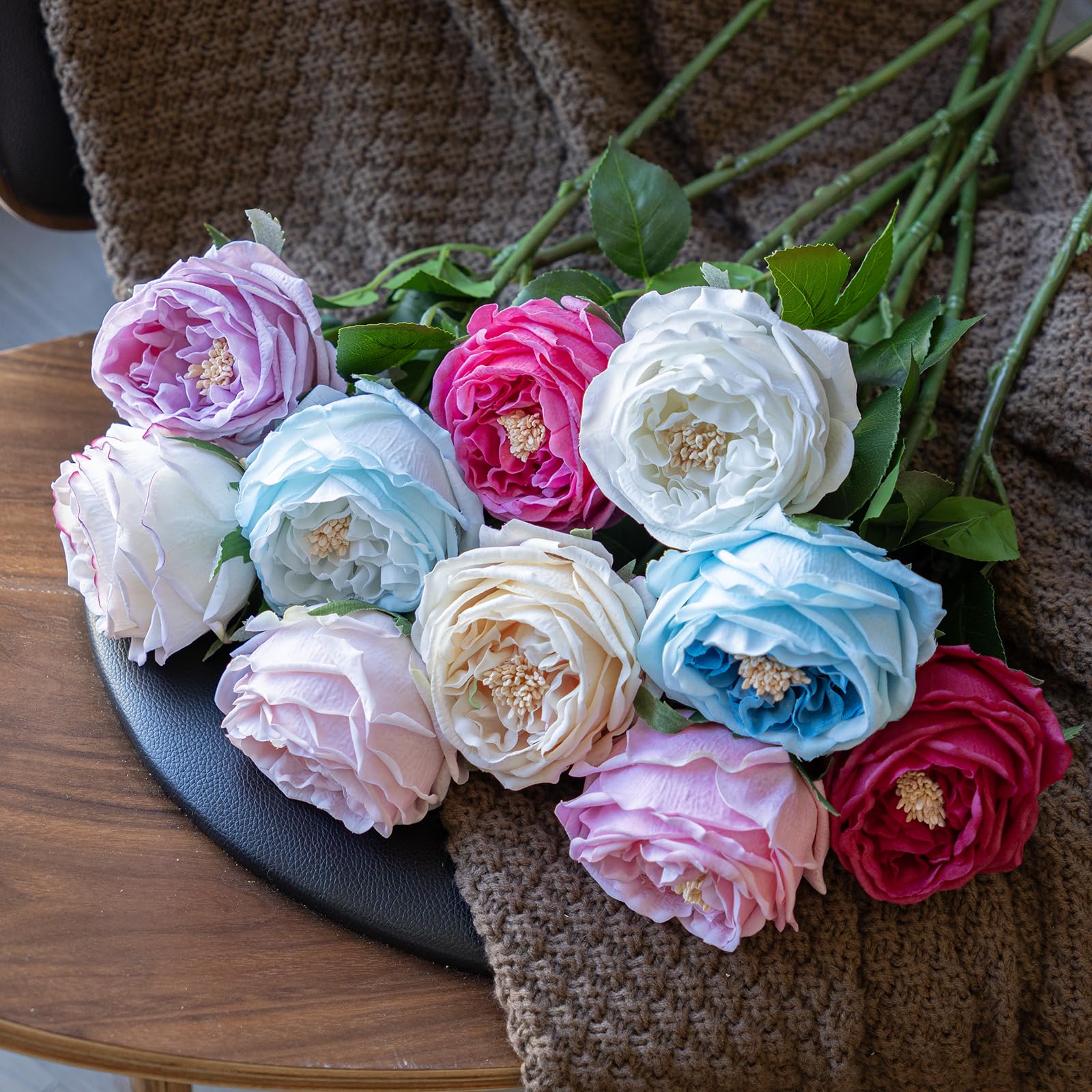 Real Touch Artificial Flowers - 4pcs Latex Fake Roses & Peonies for Home Decor, Living Room, Wedding, Party, Table Centerpiece (Vivid Pink, Rose Red) - Lifelike Fake Flowers for Decoration