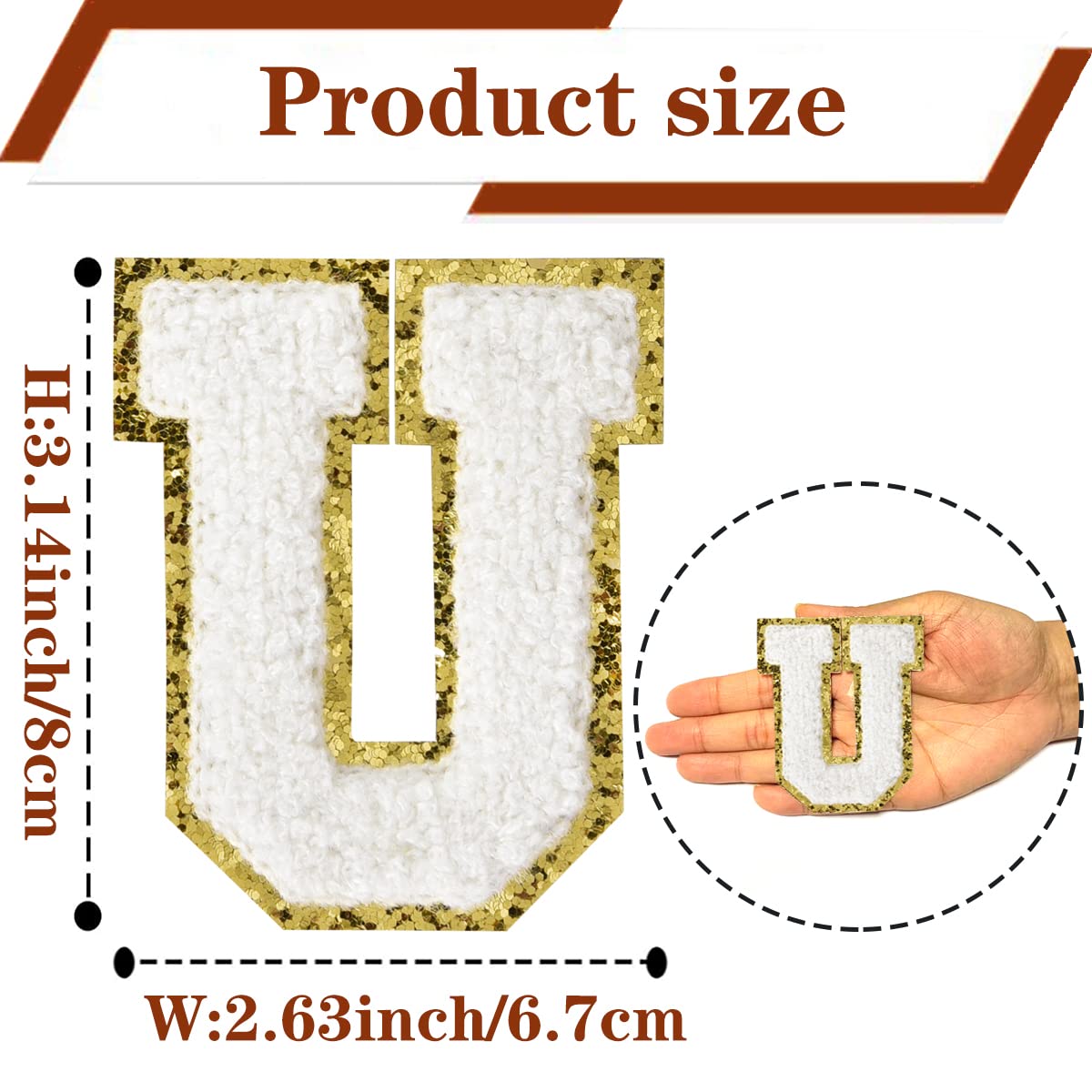 Custom Iron On Letters for Clothing - 6Pcs White Chenille Varsity Letter Patches (3.14