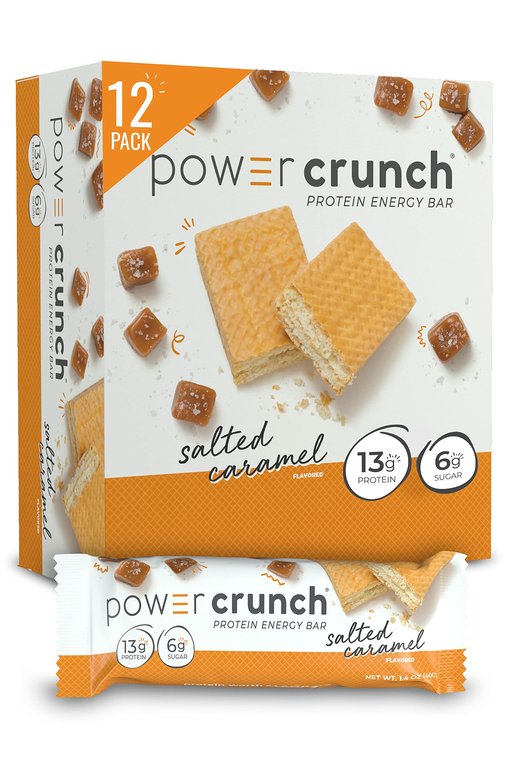 Power Crunch Protein Wafer Bars - 12 Pack of 1.4oz High Protein Snacks | Salted Caramel Flavor | Delicious Low Carb Keto-Friendly Energy Bars for Gym, Hiking & On-the-Go Nutrition