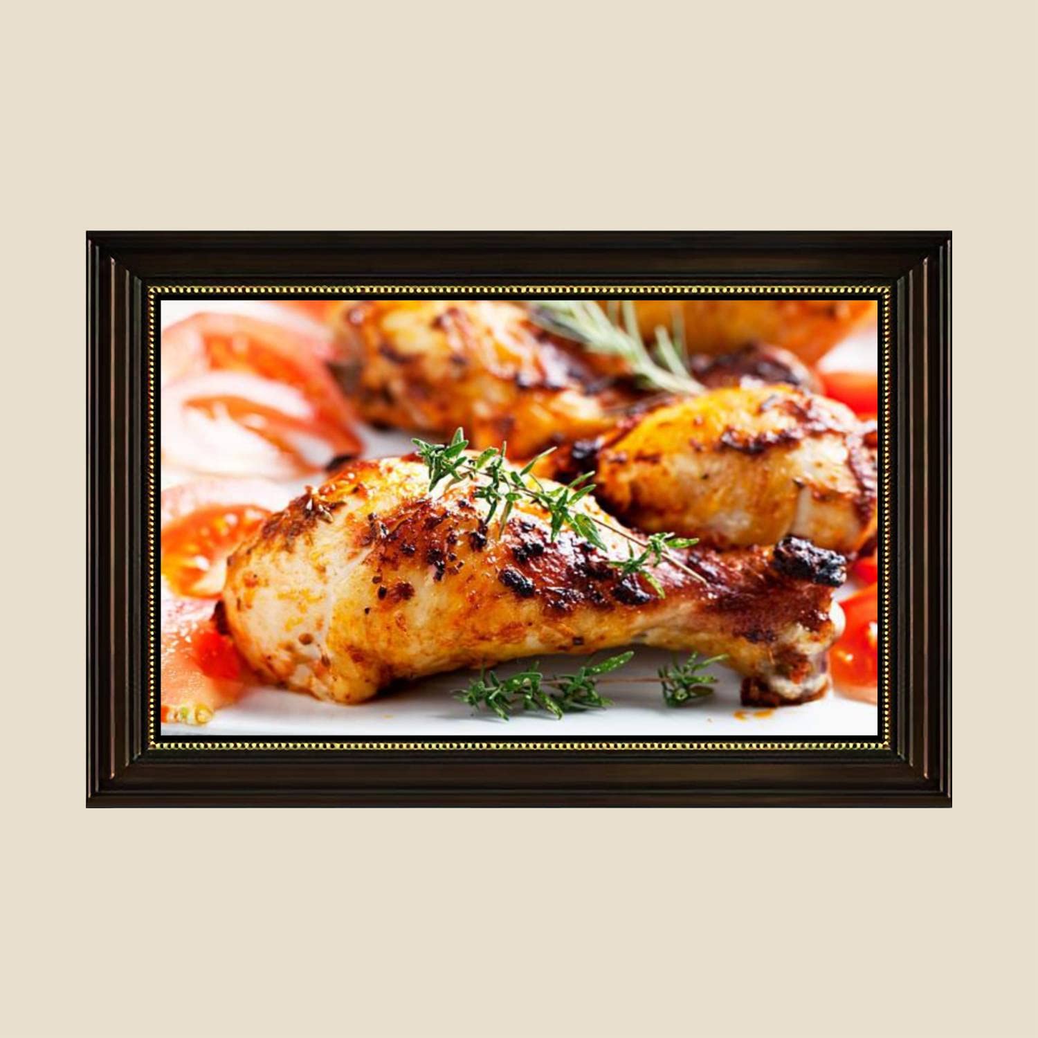 Vintage Roast Chicken Legs with Rosemary Canvas Wall Art Print - 24x36 Inch Framed Kitchen Decor Poster, Ready to Hang for Dining Room & Bedroom | Rustic Food Painting for Farmhouse & Restaurant Decoration