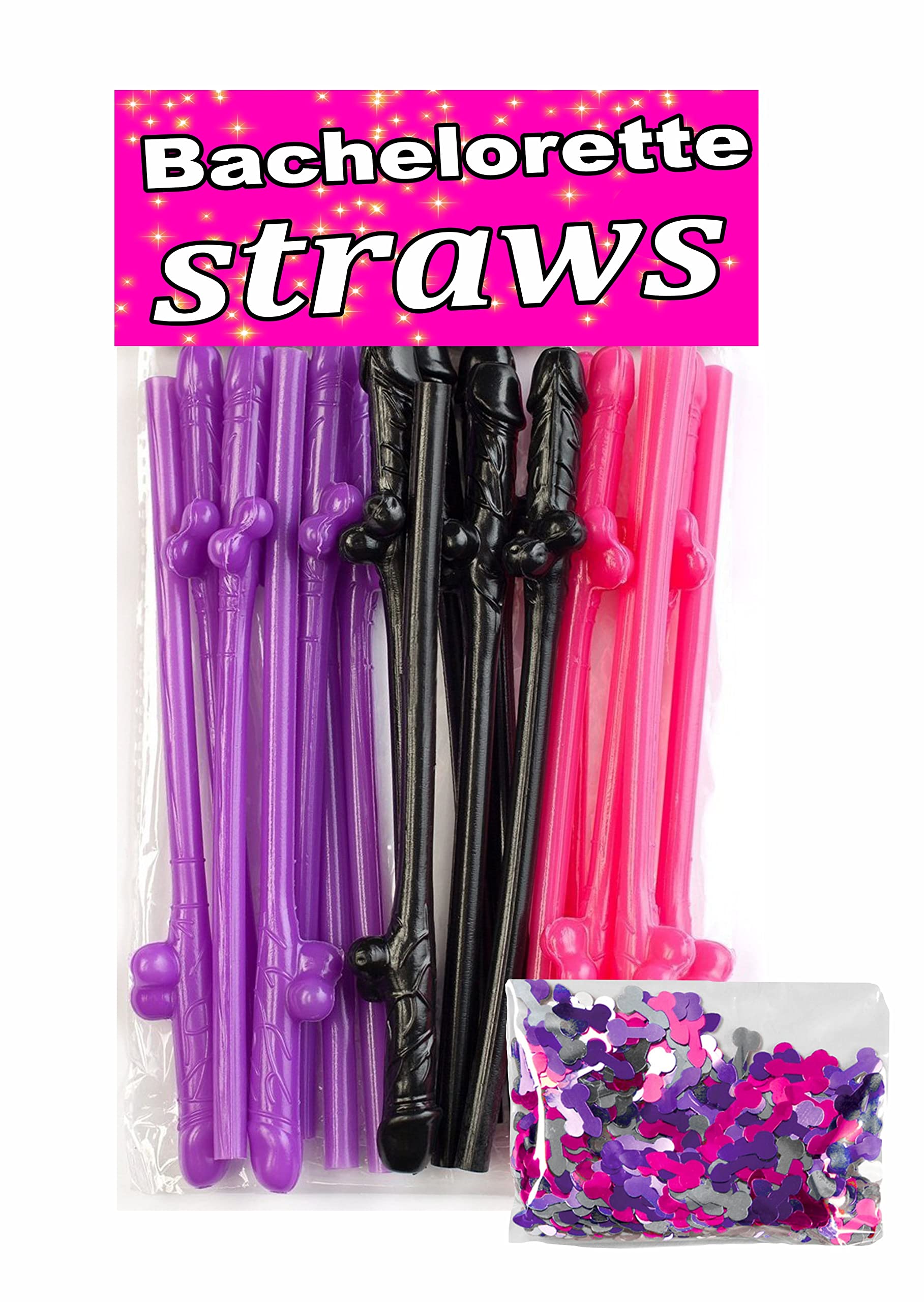 15 Pcs Bachelorette Party Penis Straws - Fun Drinking Straws with Confetti for Naughty Bridal Shower Games | Perfect for Bachelorette Parties, Girls Night Out & Bridal Showers