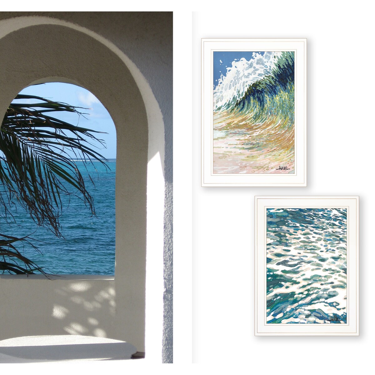 Big Wave 2 Piece Vignette Wall Art Set by Margaret Juul - White Framed Coastal Decor for Living Room, Bedroom & Office