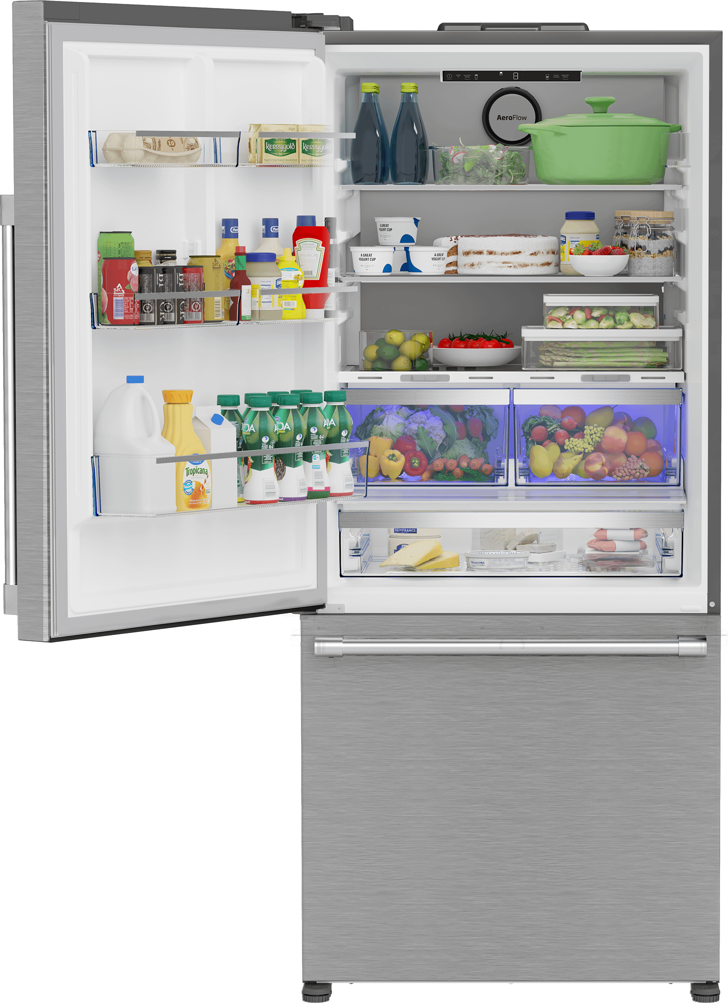 Beko BFBD30216SSL 30-Inch Bottom Freezer Refrigerator with HarvestFresh Technology - Energy Efficient Stainless Steel Fridge for Kitchen, Home, and Office Use