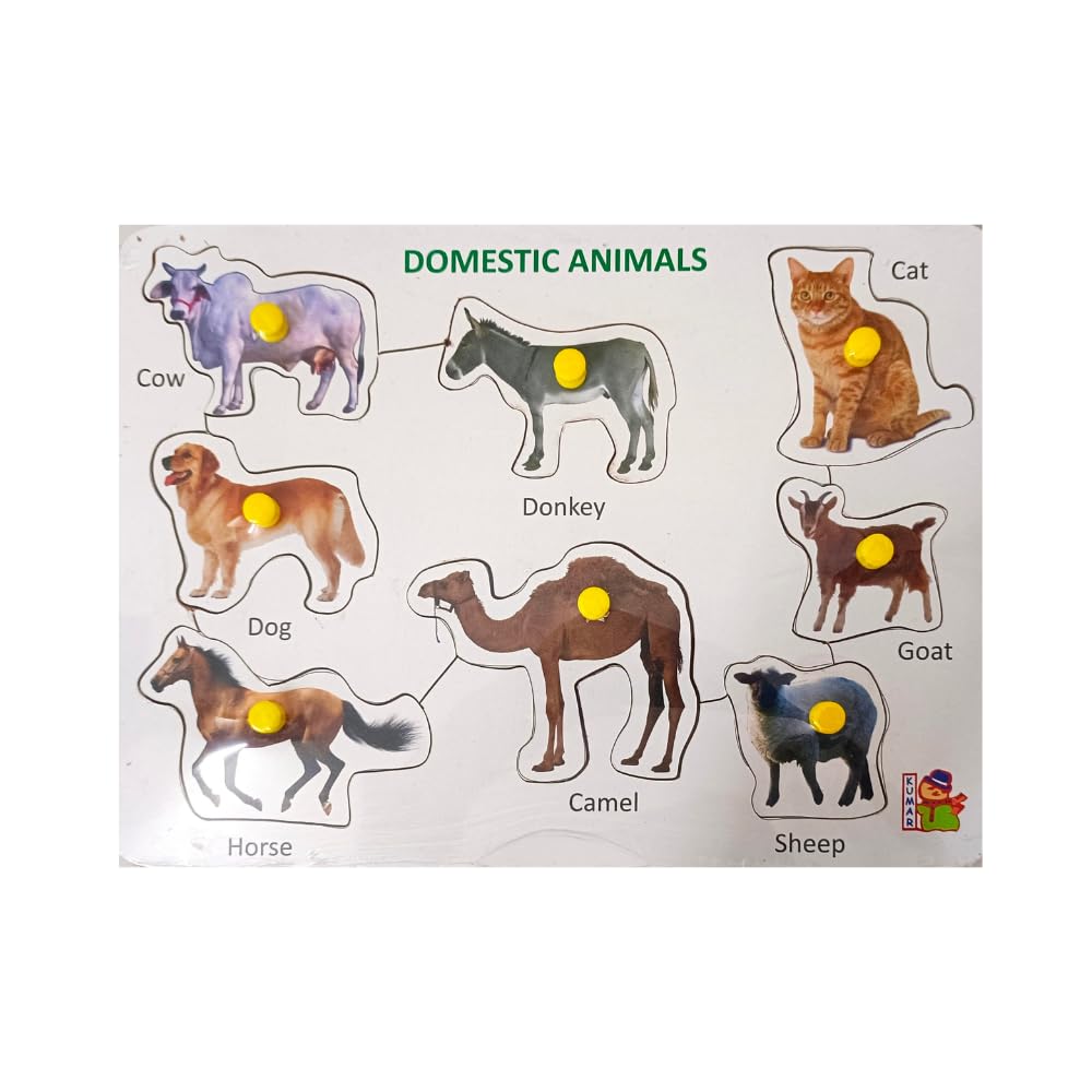 4-Piece Wooden Learning Puzzle Set for Kids & Adults - Educational Wooden Toys for Toddlers 3+ Years (Vegetable, Wild Animal, Domestic Animal, Shapes) - Perfect for Early Childhood Development & Family Game Night