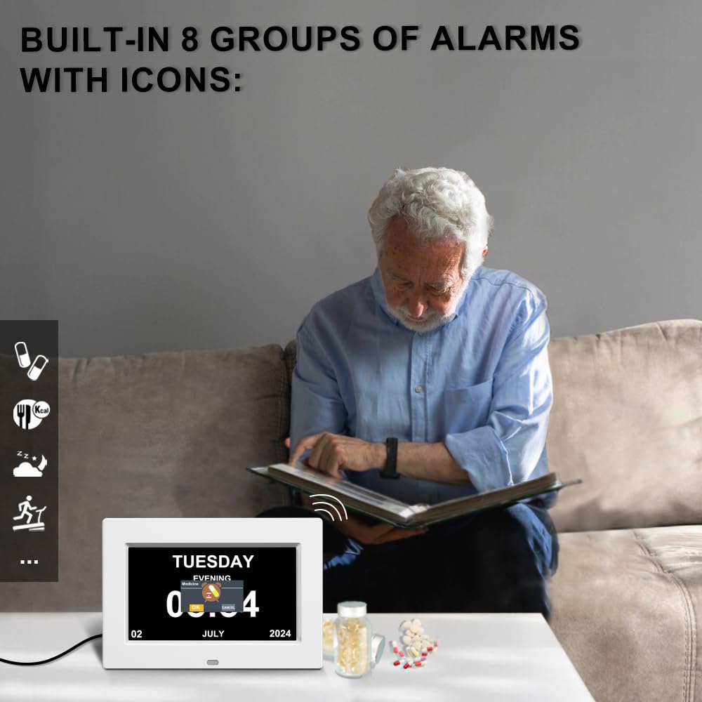 7 Inch Digital Weather Clock with Temperature & Humidity Display - Alarm Clock with Indoor/Outdoor Sensor (White) - Perfect for Home, Office, and Bedroom Use