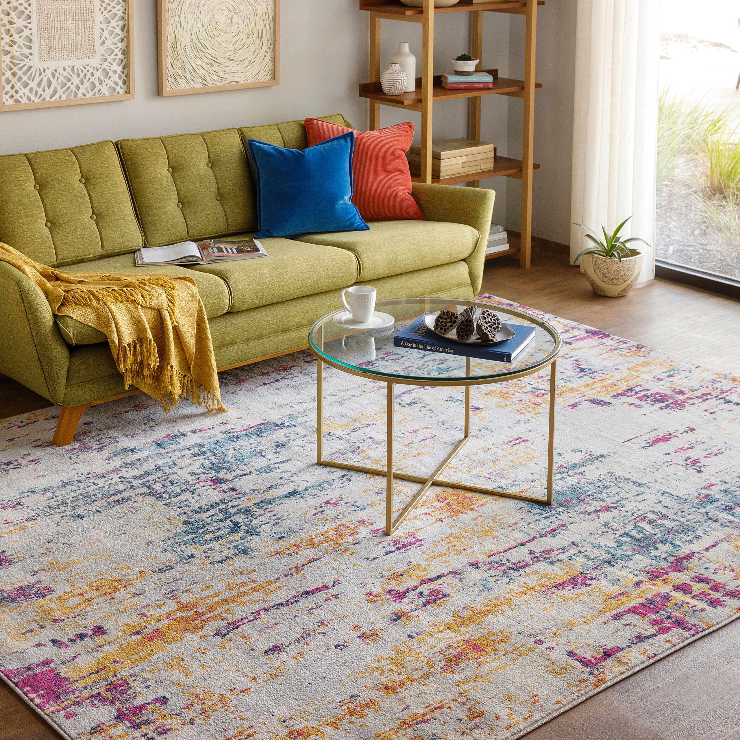 Hauteloom Zellwood Modern Area Rug for Living Room & Bedroom - Orange, Purple, Gray - 7'10