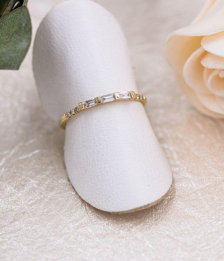 Triple Baguette and Pavé Diamond Wedding Band - Elegant Stackable Ring for Women, Perfect for Engagement, Anniversary, and Everyday Wear