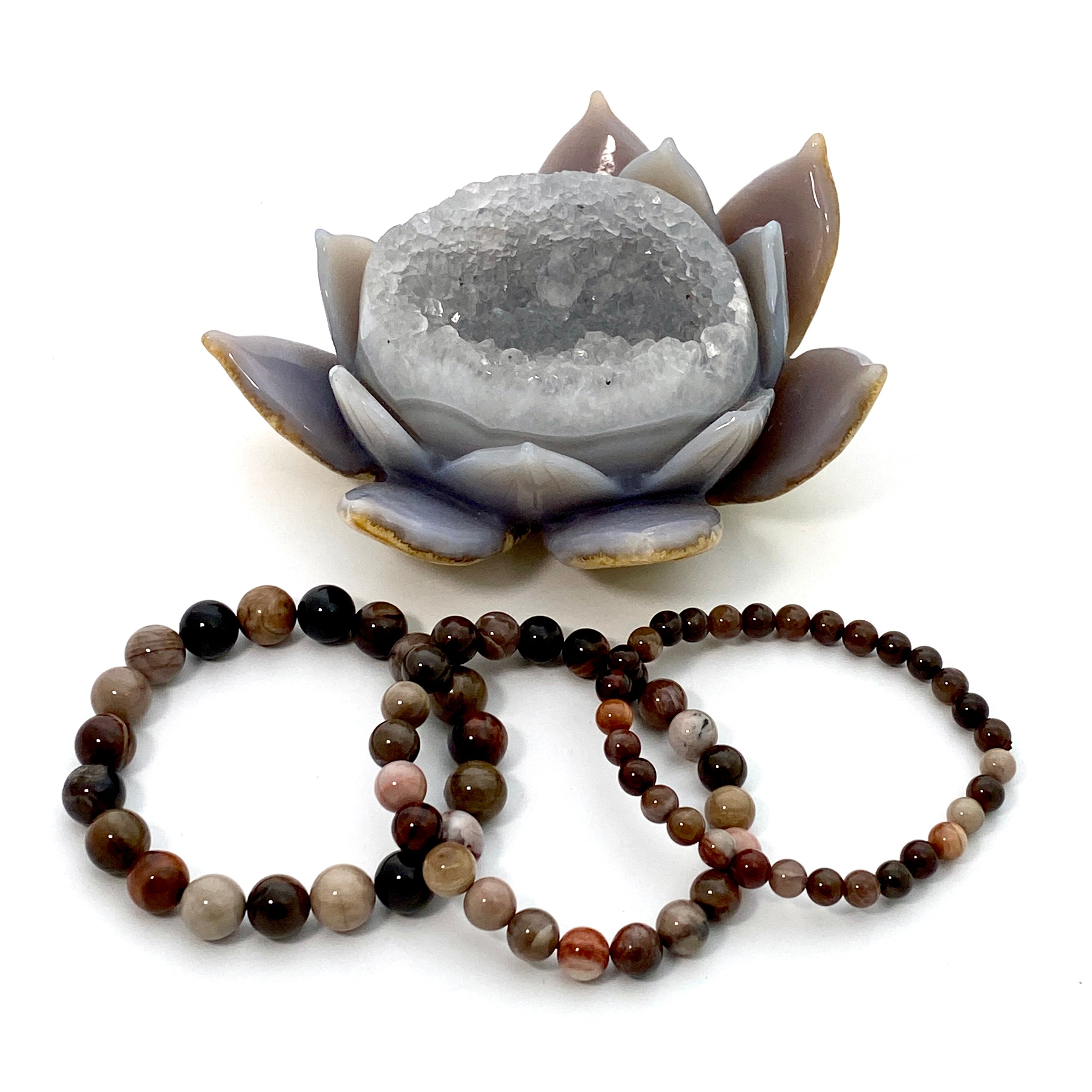 Natural Petrified Wood Beaded Bracelet for Women & Men - Unique Fossilized Stone Jewelry for Healing, Meditation & Spiritual Energy - Perfect for Gifts, Yoga & Boho Fashion