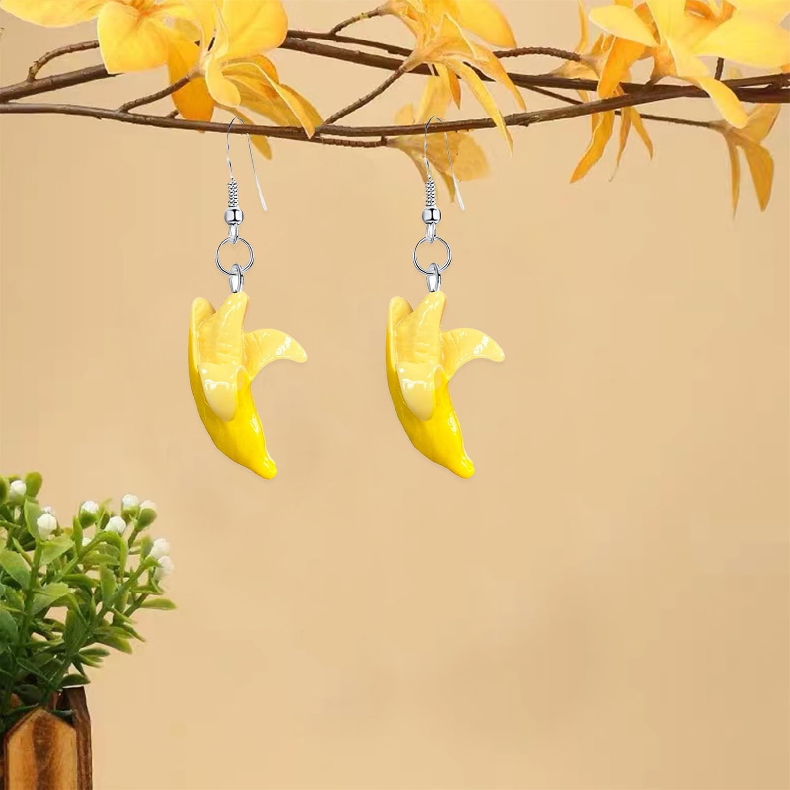 Stylish Resin Banana Dangle Earrings for Women - Fashionable Cute Lifelike Peeled Fruit Design, Bohemian Yellow Food Jewelry | Perfect for Summer Outfits, Beach Vacations & Tropical Themed Parties