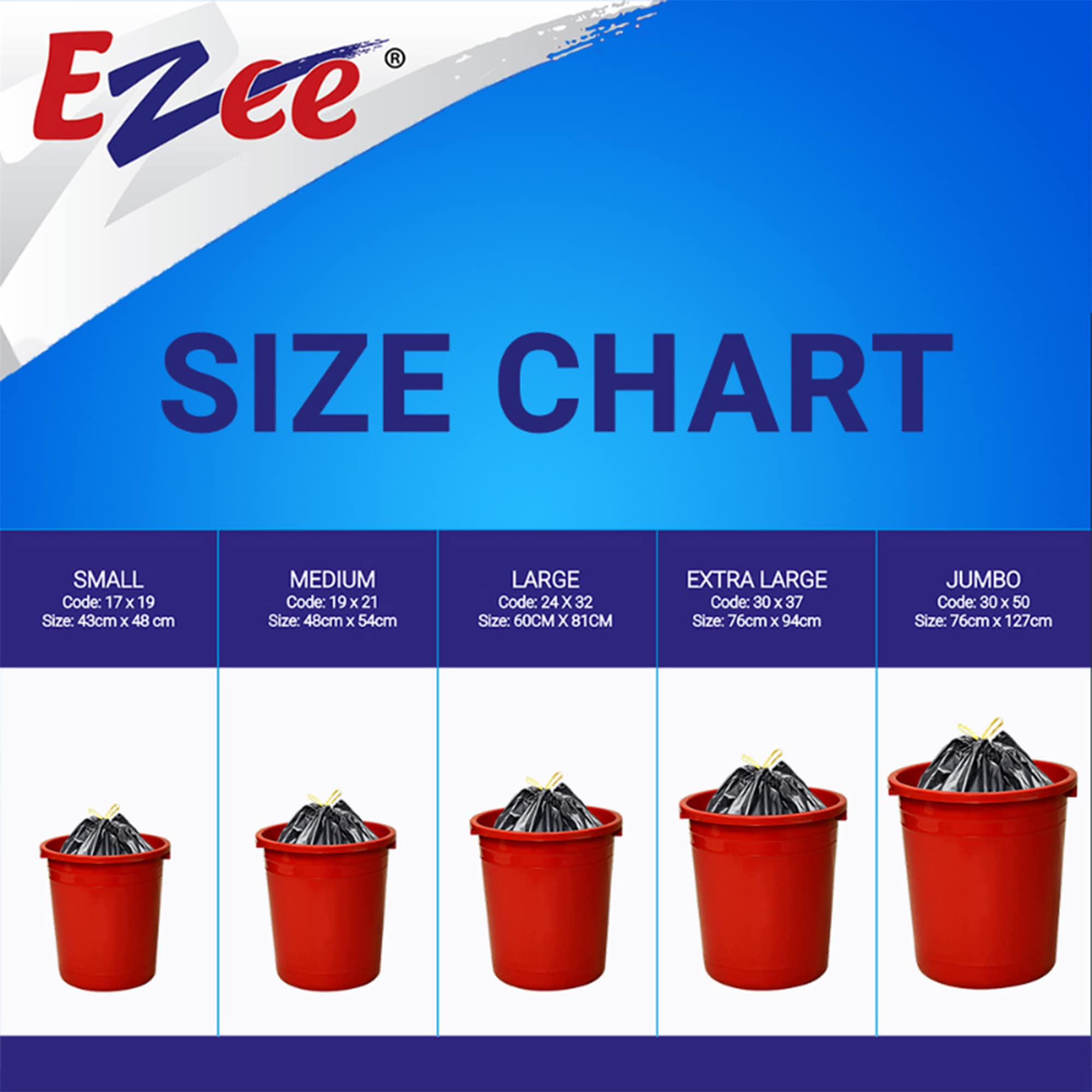 Ezee Heavy Duty Trash Bags 30 Count - 24x32 Inch Large Disposable Plastic Garbage Bags for Kitchen, Office & Outdoor Use - Pack of 2 (15 Bags Each)