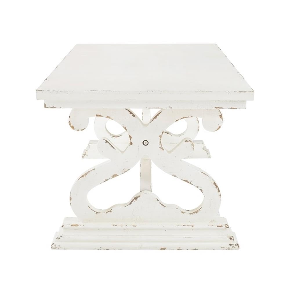 BOWERY HILL White Distressed Wood Coffee Table - Modern Farmhouse Style Living Room Centerpiece for Home Decor