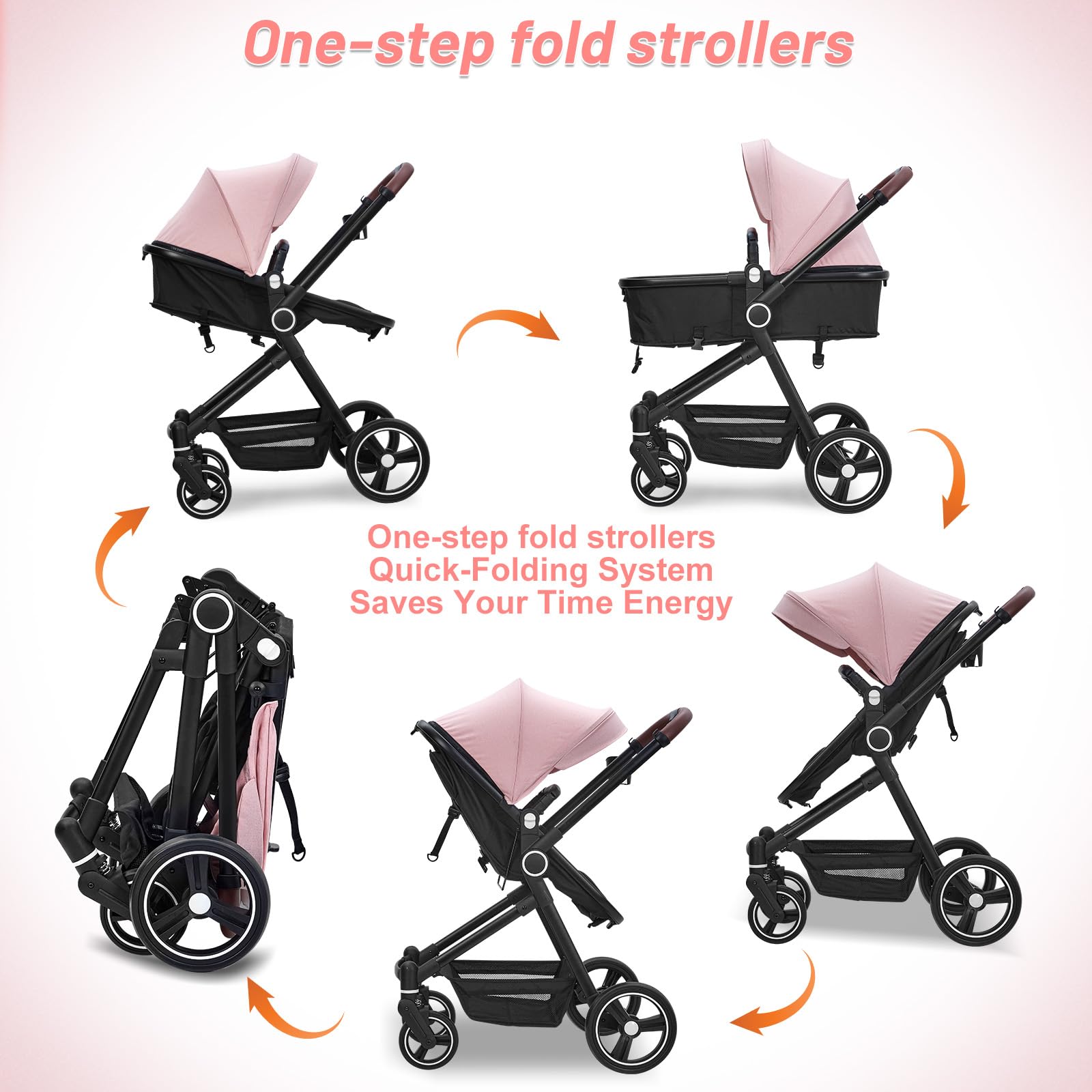 2 in 1 Baby Stroller for Newborn to Toddler (0-3 Years) - Convertible Bassinet Stroller with Large Storage Basket, Shock Absorption & Removable Seat - Includes Cup Holder - Perfect for Walks, Shopping & Travel