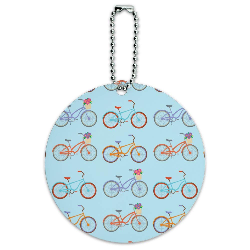 Colorful Bicycle & Bike Pattern Round Luggage ID Tag - Durable Suitcase Name Tag for Carry-On Bags - Perfect for Travel, Backpacks & Gym Bags Identification