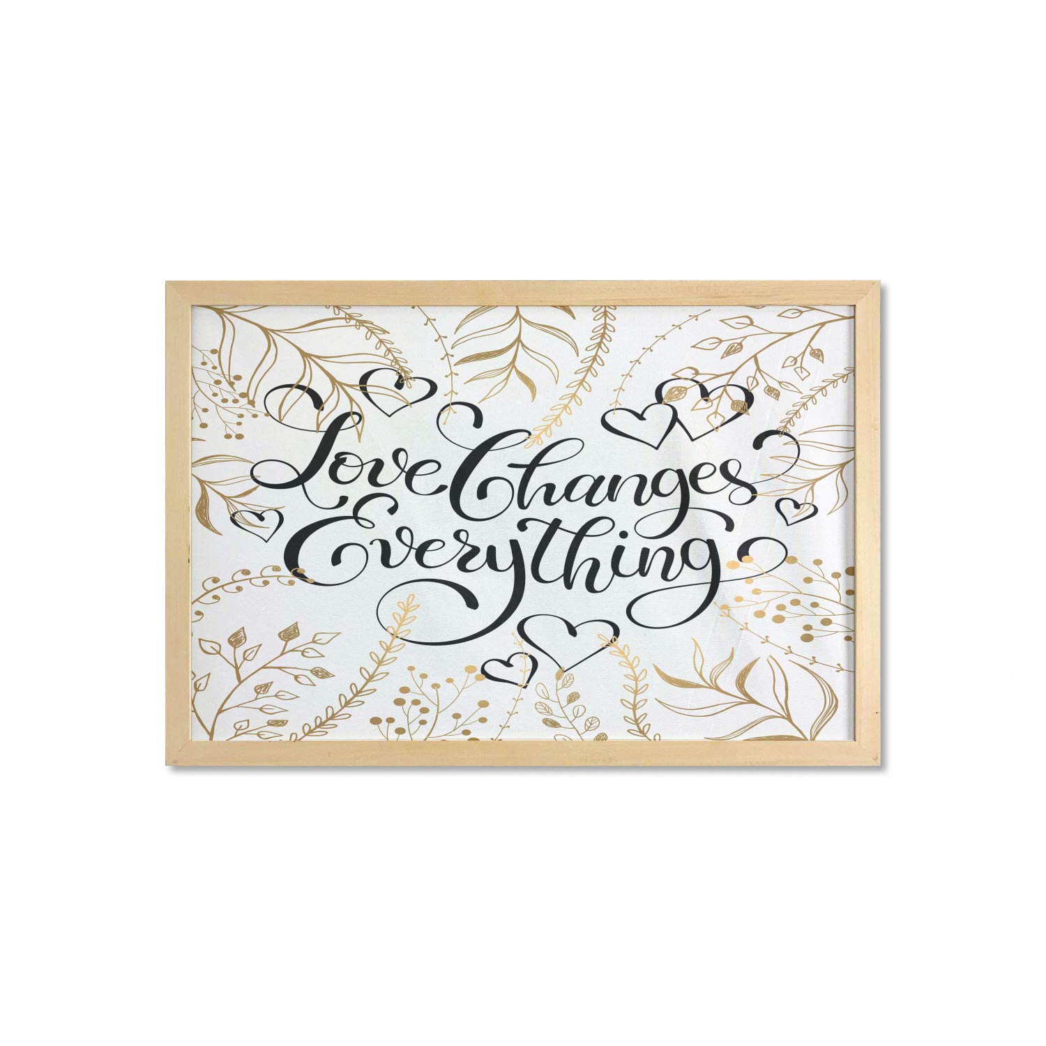 Ambesonne Romantic Wall Art with Frame - Foliage Heart Design & Inspirational Quote, Printed Fabric Poster 35
