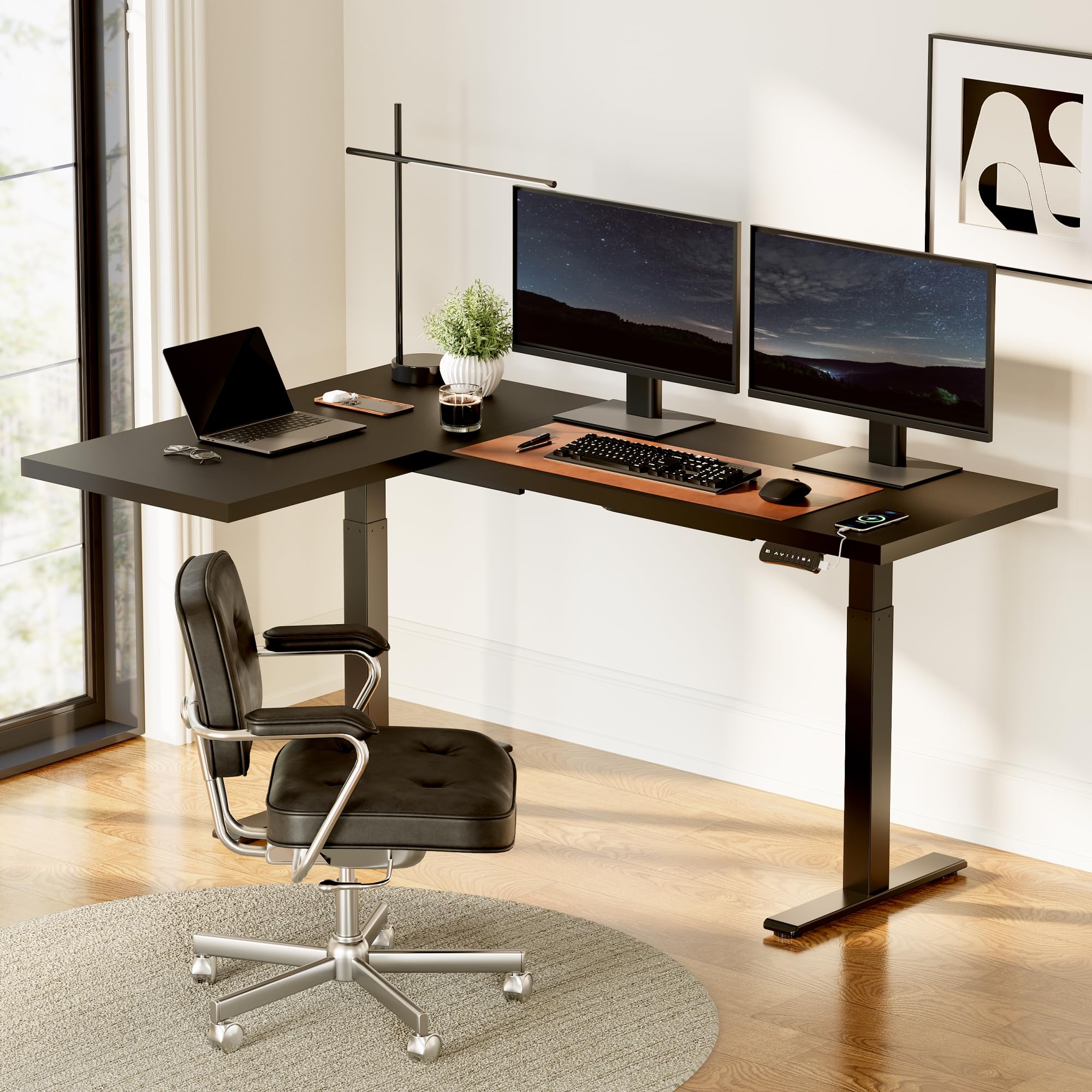 FLEXISPOT L-Shaped Standing Desk 71 x 48 Inch - Dual Motor Electric Adjustable Height Corner Desk for Home Office, Computer Workstation with Splice Board (Black) | Perfect for Small Spaces & Ergonomic Workspaces