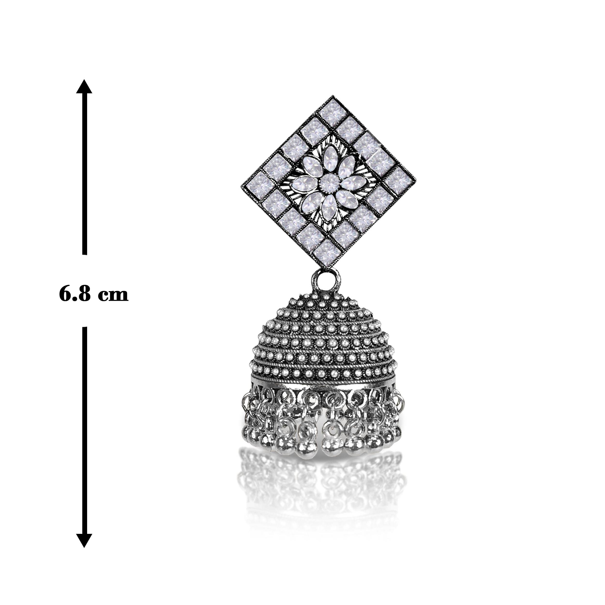 KJAE0026 Stylish Traditional Ethnic Grey Oxidized Jhumka Earrings for Women & Girls | Latest Collection Metal Dangler Earrings | Perfect for Weddings, Parties & Cultural Events