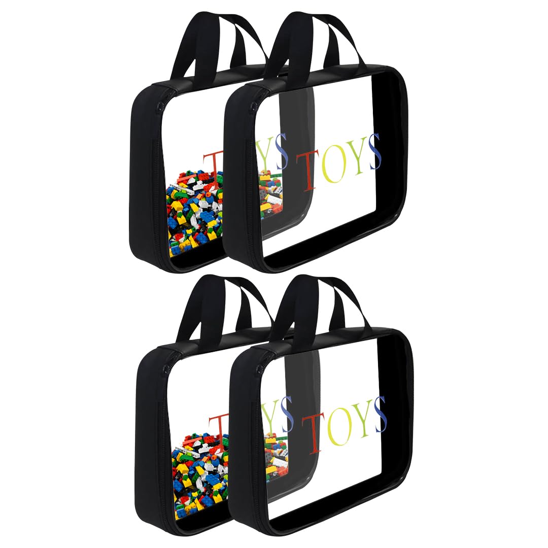 4-Pack Clear PVC Zipper Toy Storage Bags - Waterproof Organizer for Board Games, Building Blocks & Kids Toys - Small Size for Easy Storage & Travel
