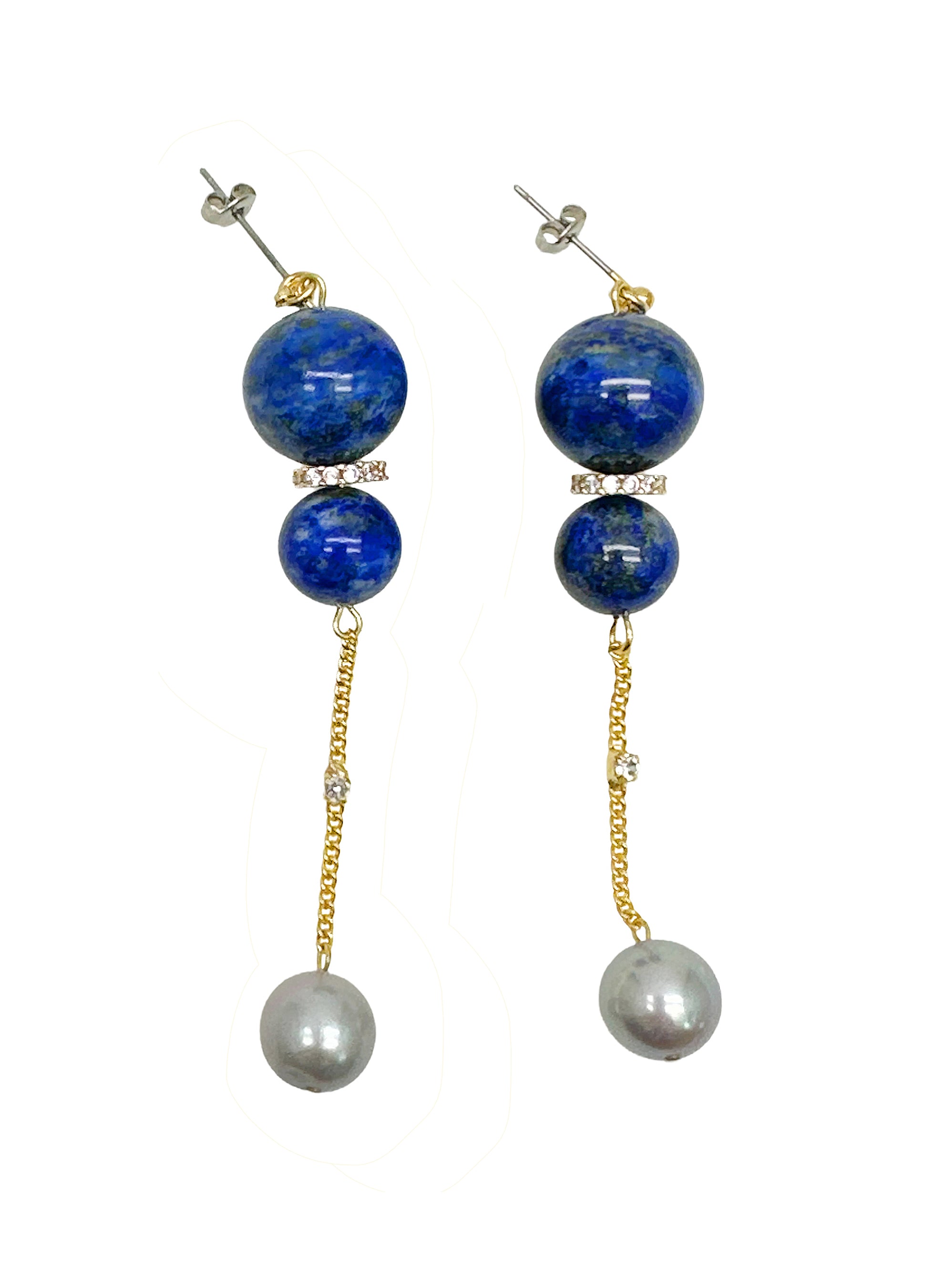Stylish Blue Lapis & Gray Freshwater Pearl Dangle Earrings LE027 - Elegant Jewelry for Women, Perfect for Parties, Weddings & Special Occasions