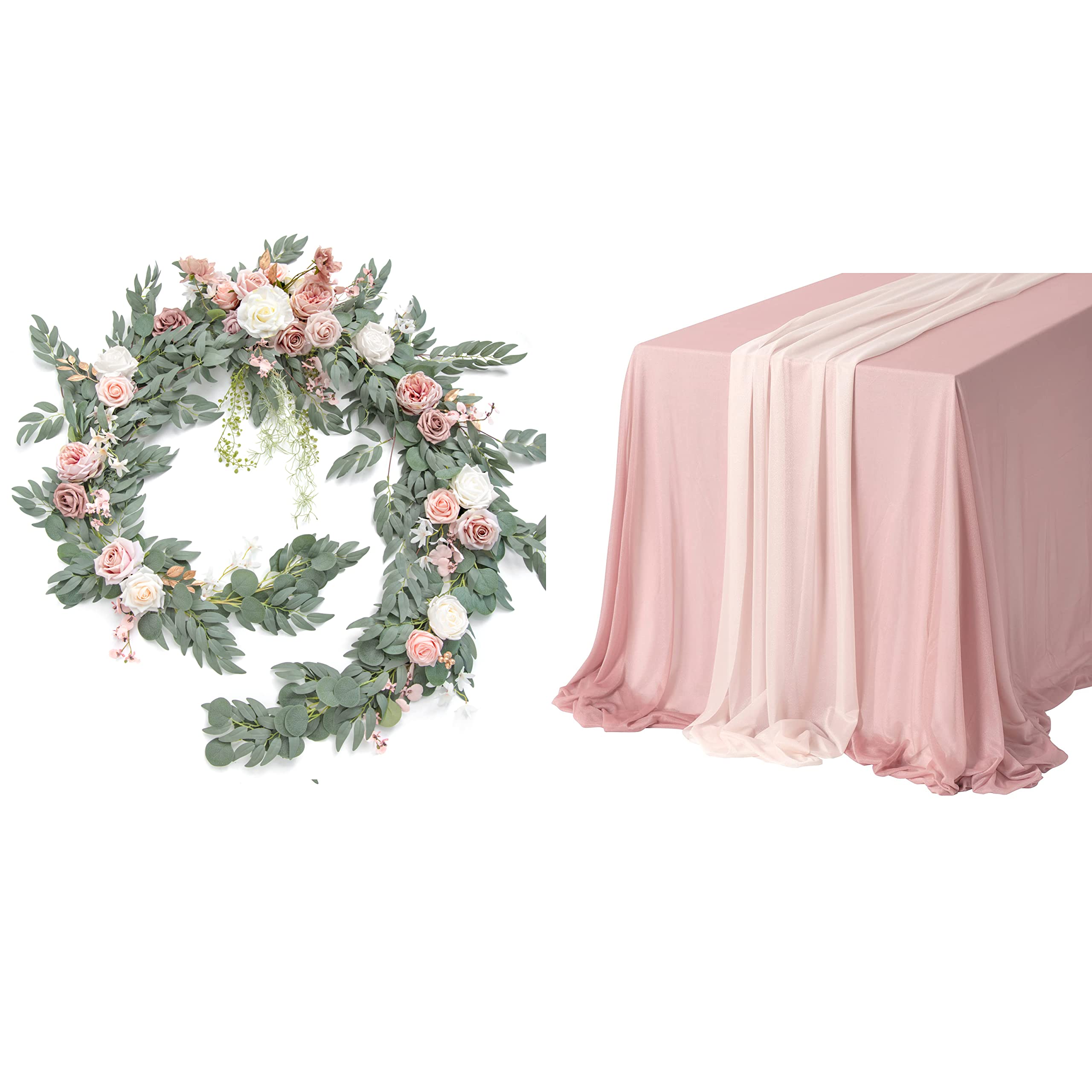 Ling's Moment Floral Wedding Table Garland Centerpiece Set - 3-Piece Decor with Table Runner & Cloth for Sweetheart/Head Table | Perfect for Rustic, Boho & Vintage Wedding Decorations