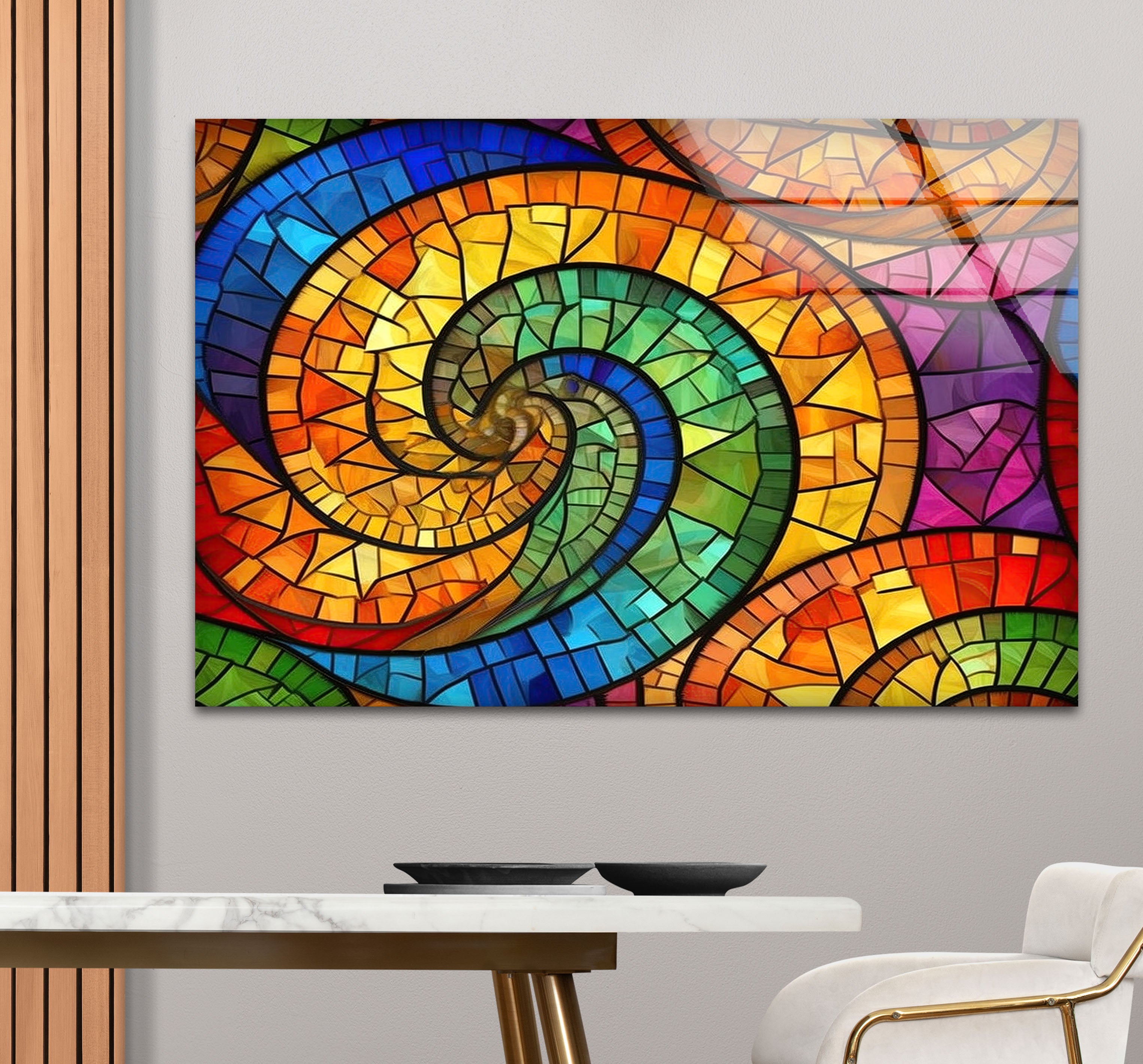 Vibrant Spiral Stained Glass Wall Art - Handmade Abstract Glass Decor for Home, Office & Meditation Spaces - Perfect for Living Room, Bedroom & Gift Giving