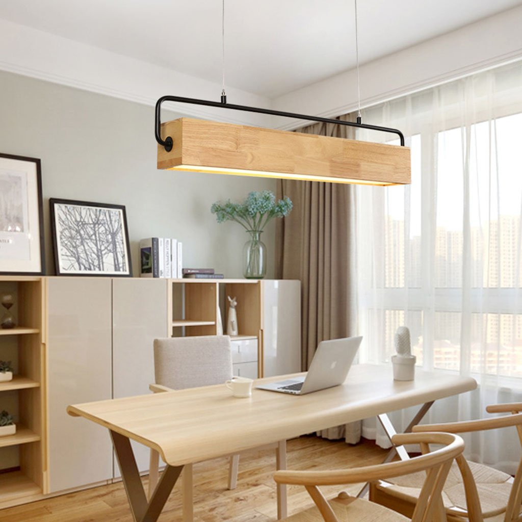 Handmade Wooden LED Pendant Lamp - Indoor Hanging Light for Dining Table & Living Room - 78cm Trumpet Design - Warm White Illumination for Home Decor & Cozy Ambiance