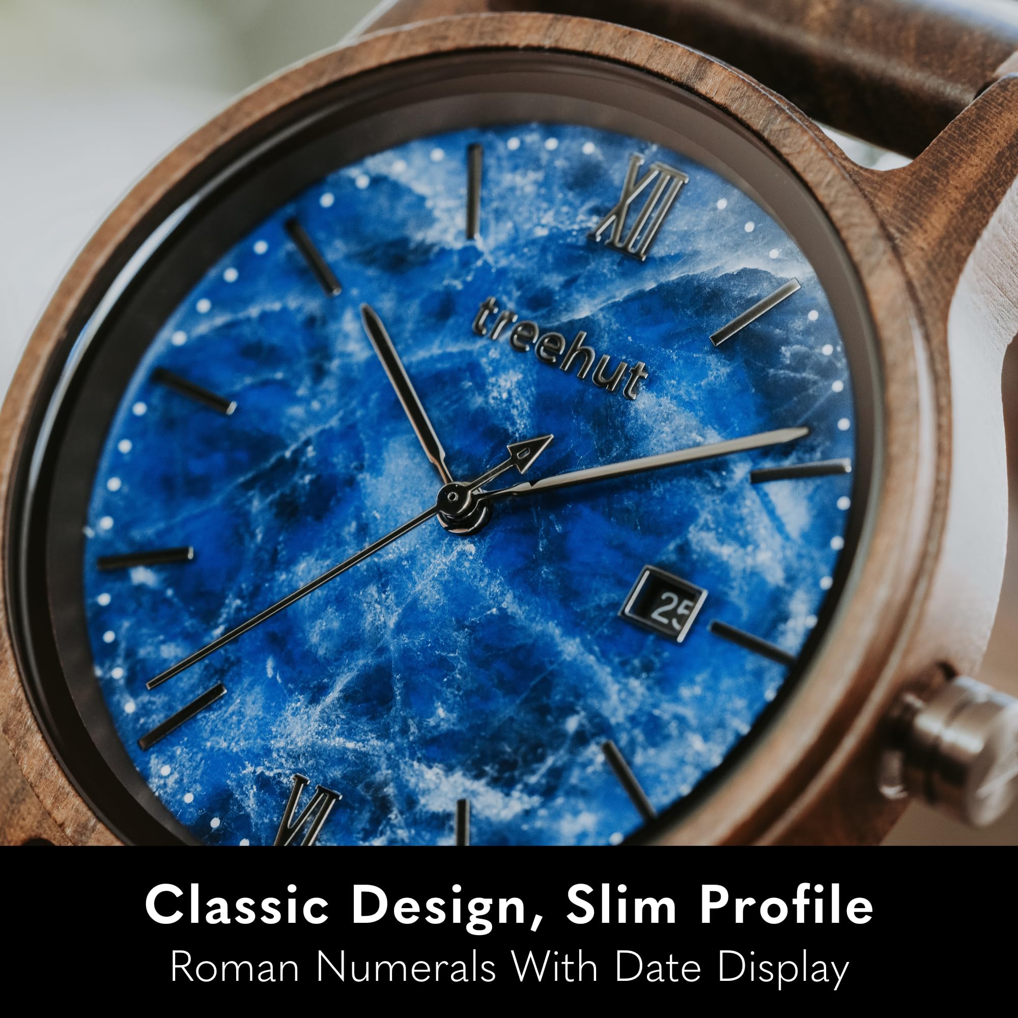 Treehut Men's Wooden Watch with Japanese Quartz Movement - Real Wood Strap & Stainless Steel Clasp - Analog Date Display Wristwatch - Perfect Gift for Him (Father's Day, Anniversary, Birthday) - Eco-Friendly Wooden Watch for Outdoor & Business Occasions