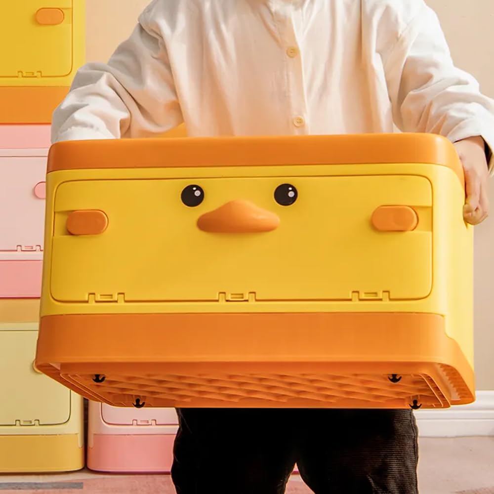 Foldable Duck-Shaped Kids Toy Organizer with Stackable Design & Open Lid - Multifunctional Storage Bin for Toys, Clothes, Books & Snacks - Perfect for Nursery, Playroom & Kids Bedroom Organization
