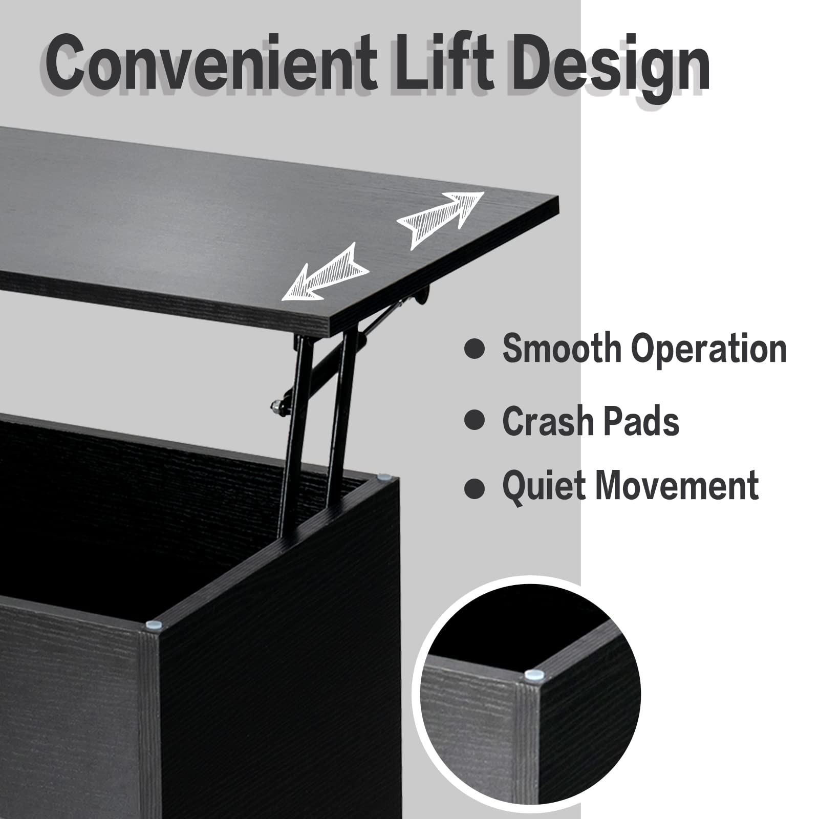 Tangkula Lift Top Coffee Table with Hidden Storage - Wooden Lift Tabletop Dining Table with 2 Open Shelves & Metal Hydraulic Lifting Device - 4 Pine Legs - Modern Rising Tabletop Center Table for Living Room, Office, or Small Space
