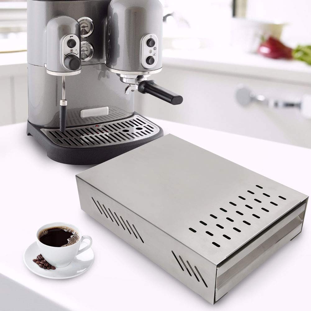 Premium Stainless Steel Espresso Knock Box Drawer - Commercial Grade Coffee Grounds Container with Knock Rod for Baristas & Home Brewing | Ideal for Espresso Machines, Coffee Shops & Home Kitchens (Silver)