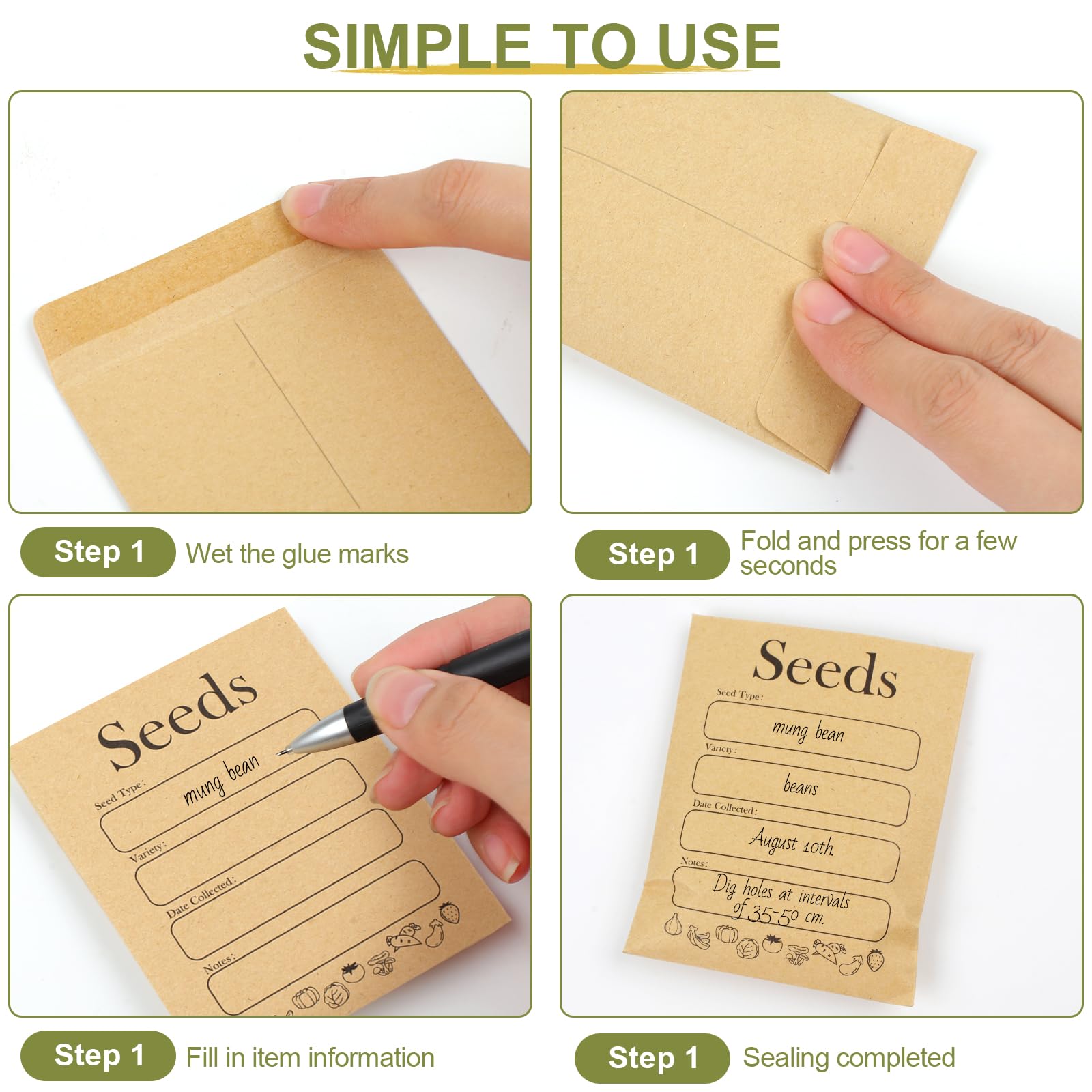 Joyberg 156 PCS Seed Envelopes 3.15”x4.72” - Kraft Paper Self-Sealing Seed Packets for Flower & Vegetable Seed Storage - Perfect for Gardeners, Seed Swapping & Organizing Plant Collections