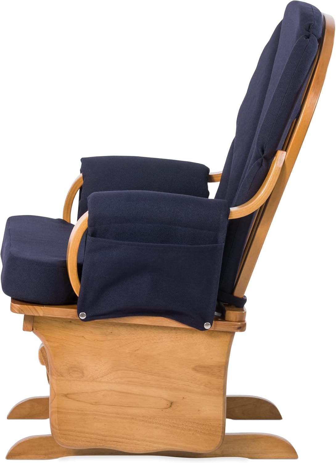 Foundations Lullaby Wood Base Glider Rocker - Comfortable Baby Feeding & Rocking Chair for Nursery, Daycare & Home - Padded Foam Armrests, Smooth Gliding Motion - Natural/Blue - Perfect for Breastfeeding, Naptime & Soothing Fussy Babies