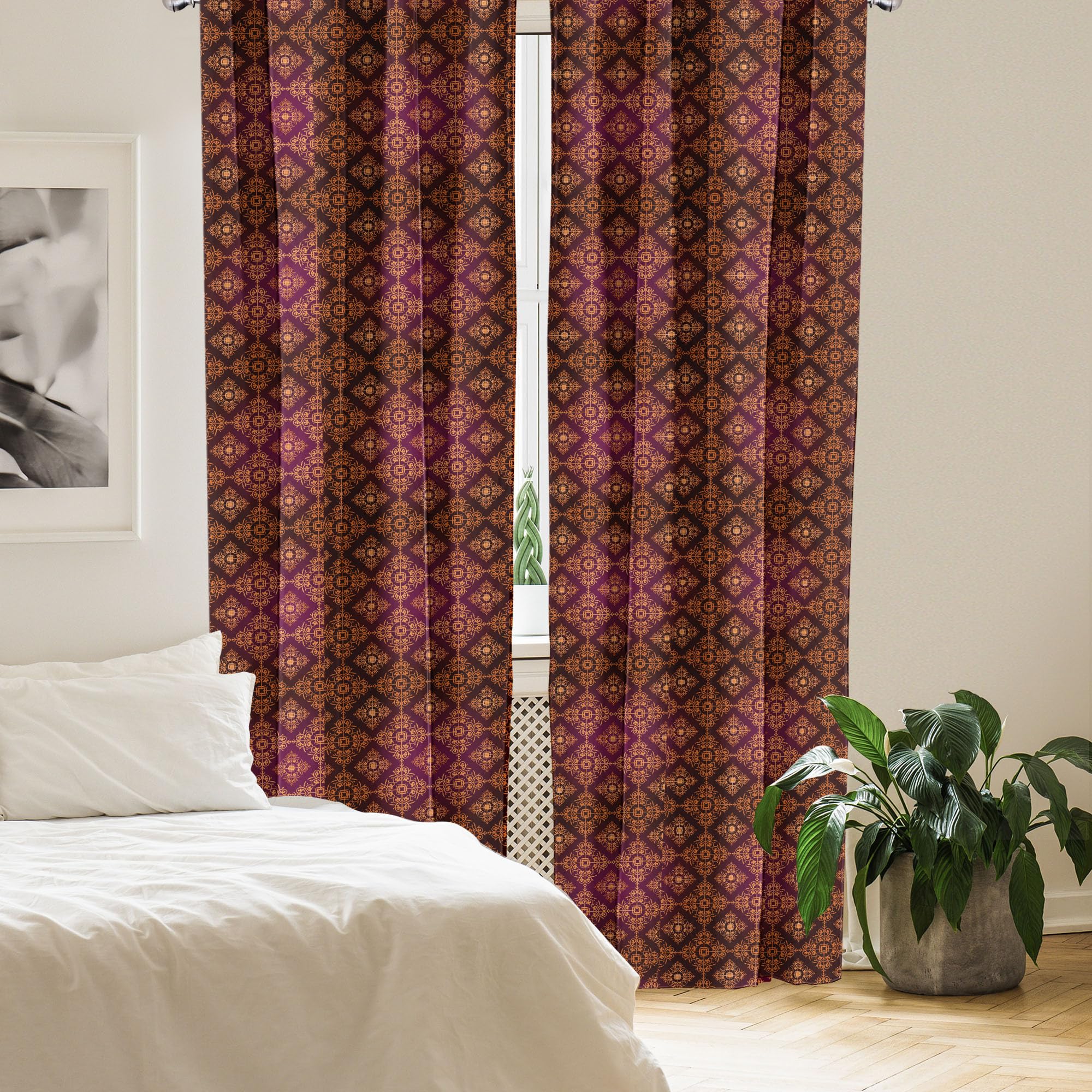 Ambesonne Damask Curtains - Abstract Floral Medieval Victorian Design, 2 Panel Set for Living Room & Bedroom (28