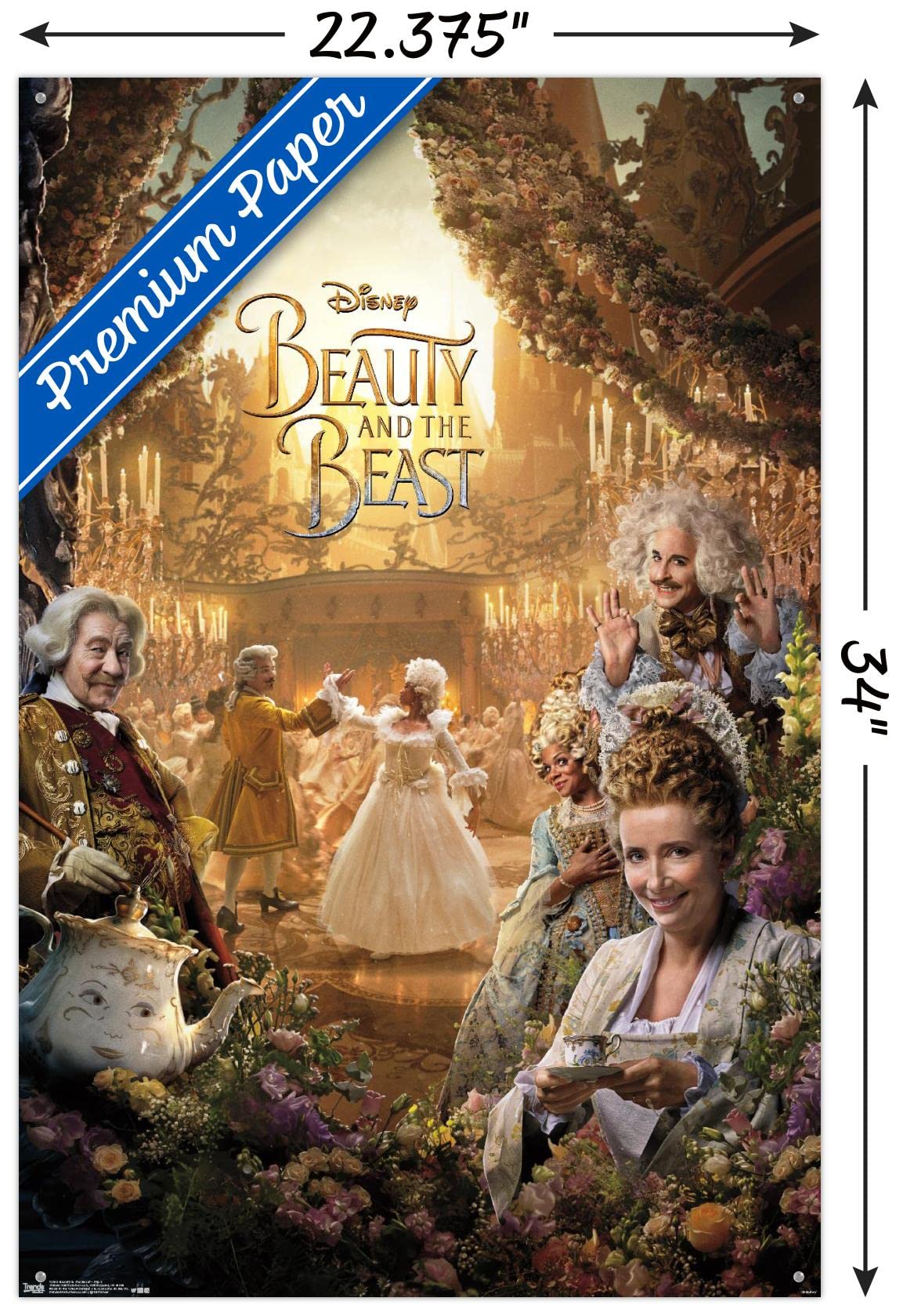 Disney Beauty and The Beast Triptych 3-Piece Wall Poster Set with Push Pins - Perfect for Kids' Rooms, Disney Themed Decor, and Movie Lover Gifts