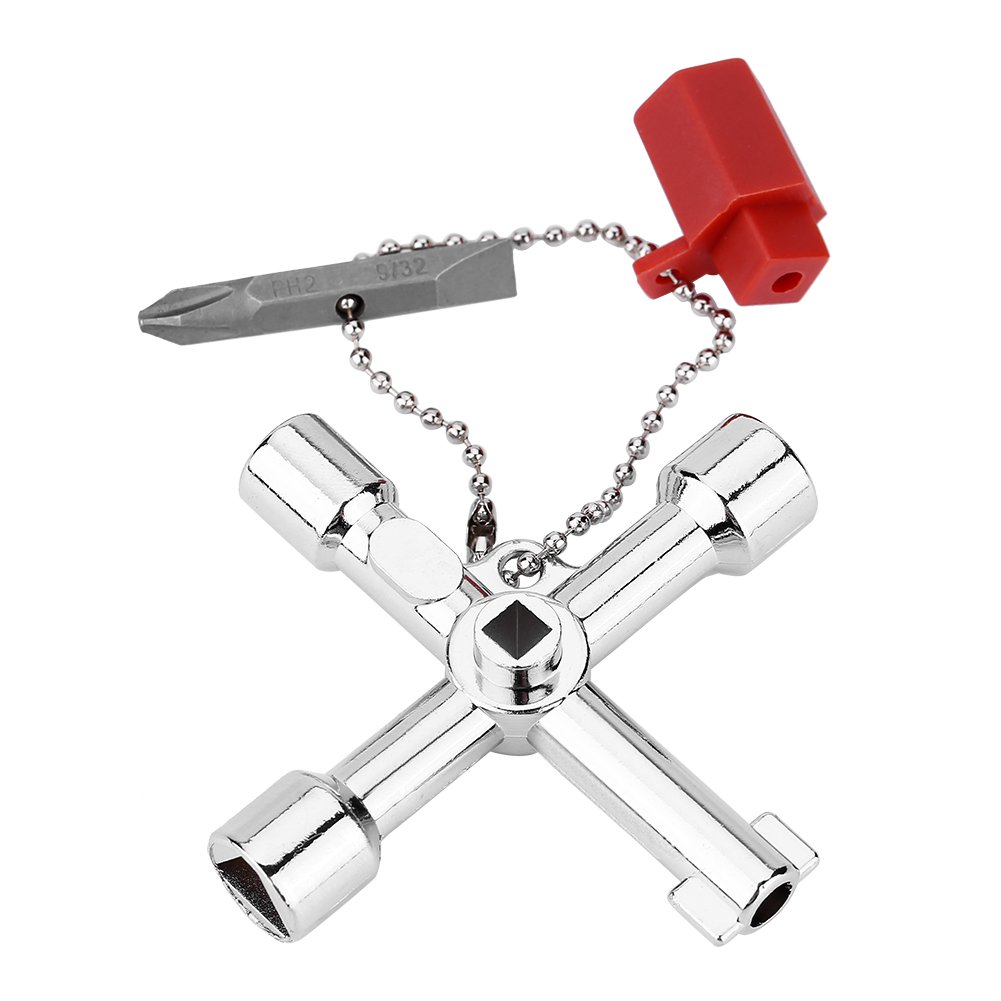 4 in 1 Universal Multi-Tool Key - Zinc Alloy Cross Key for Plumbers & Electricians - Works on Electrical Boxes, Water Meters, Train Doors & More - Essential Utility Tool for Home Repairs & Emergency Use